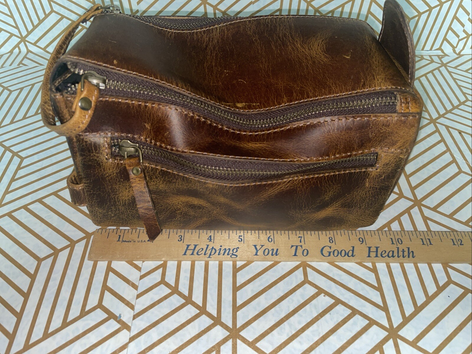 KomalC Oil Tanned Scuff Buffalo Leather Touletry Dopp Kit Brown