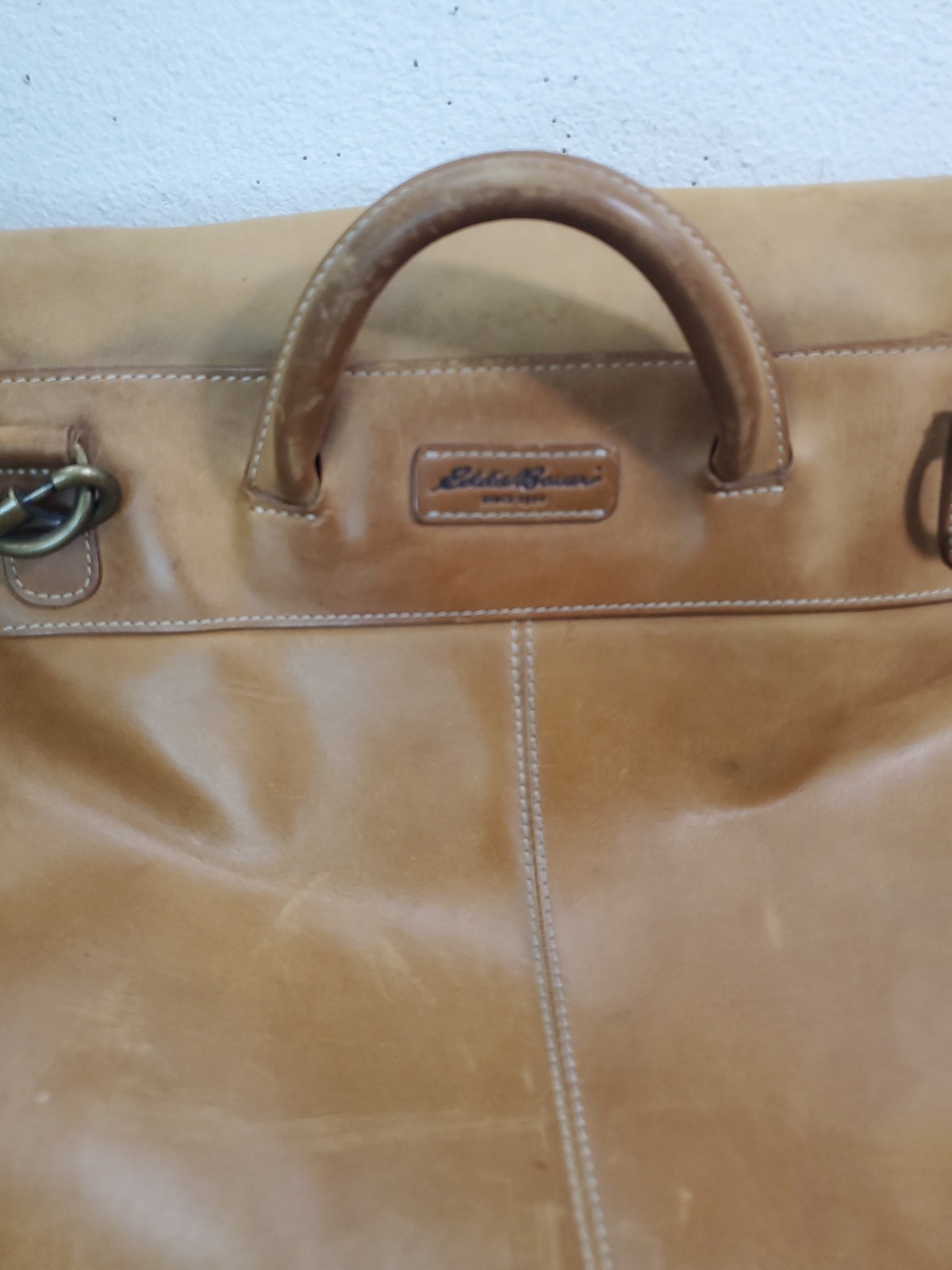 EDDIE BAUER Mens Thick Saddle Leather Tote Briefcase Messenger Bag Mailbag USA