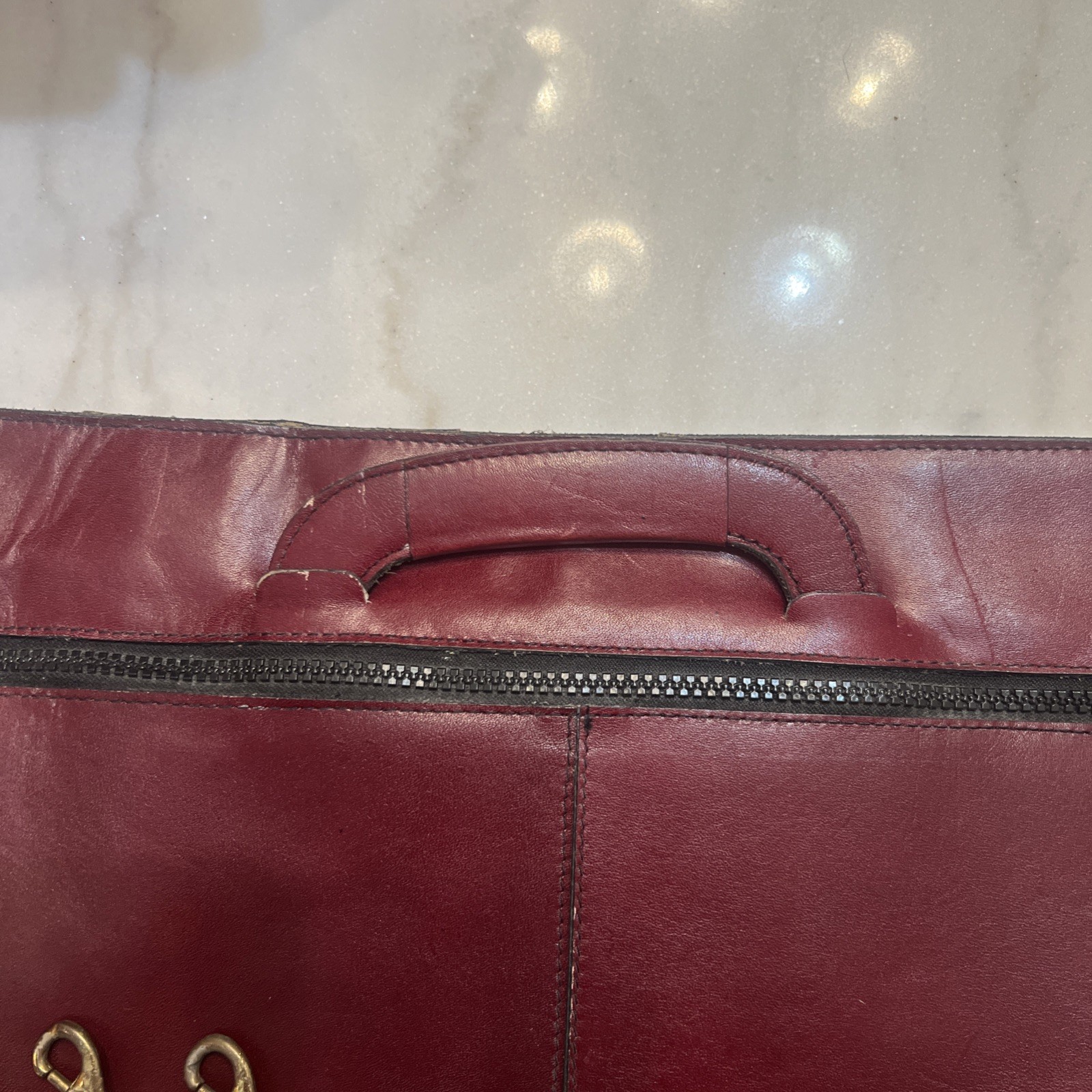 Vintage Genuine Leather Made In Uruguay Maroon Briefcase With Strap