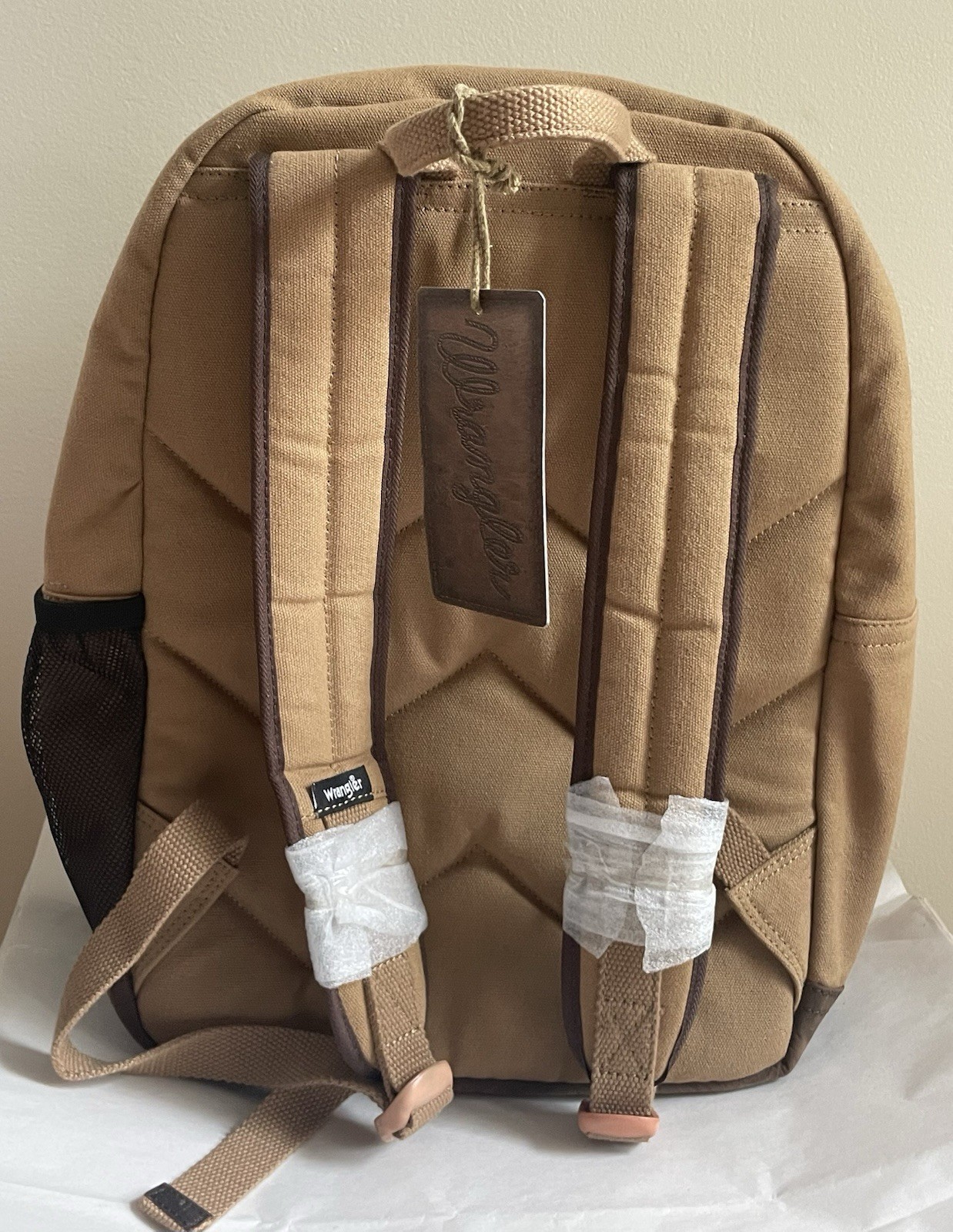 Wrangler Washed Tan Canvass Backpack Laptop Bag 17” NWT