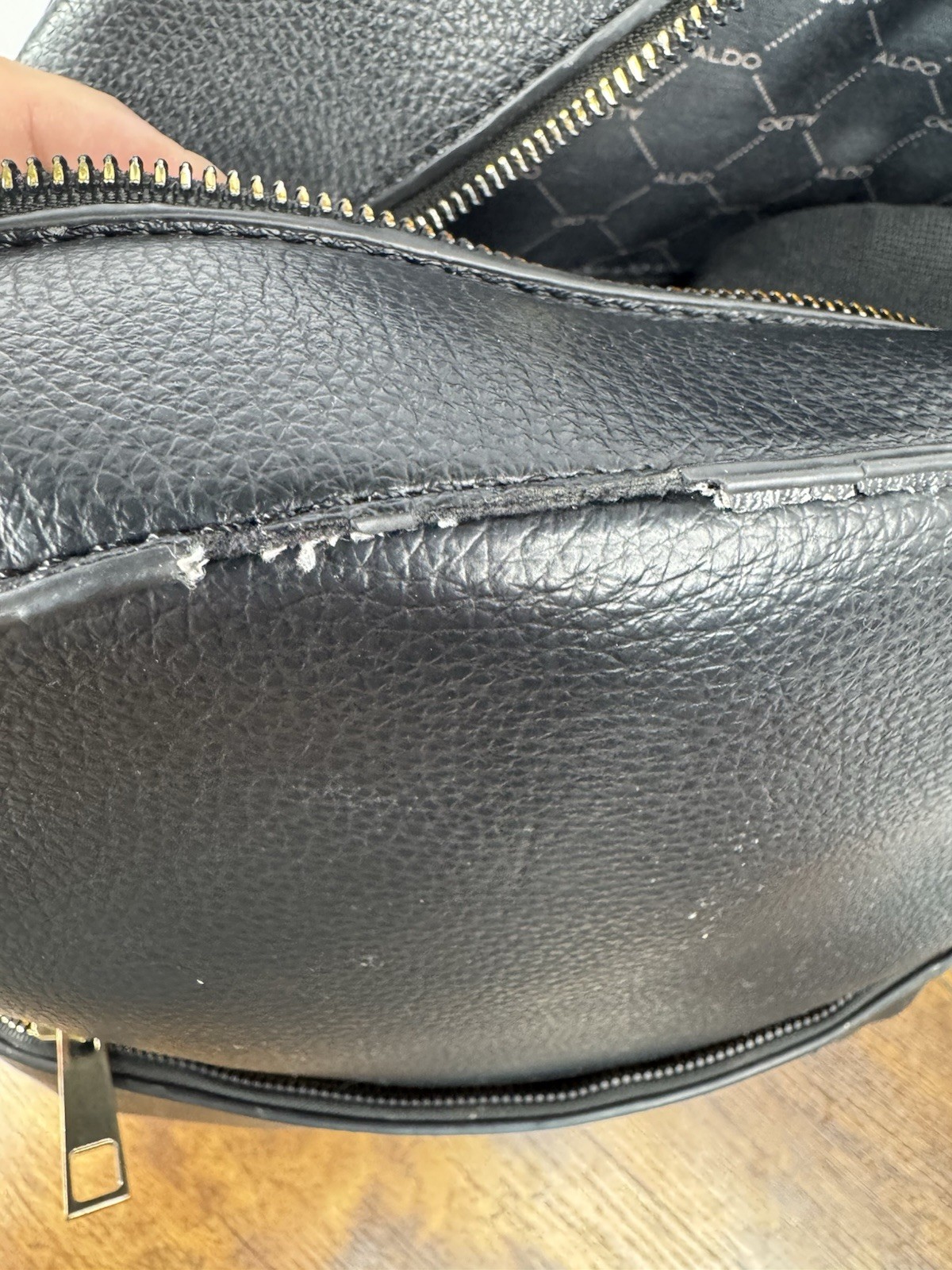 ALDO Black Pebbled Faux Leather Backpack Gold Zipper Minimalist Bag