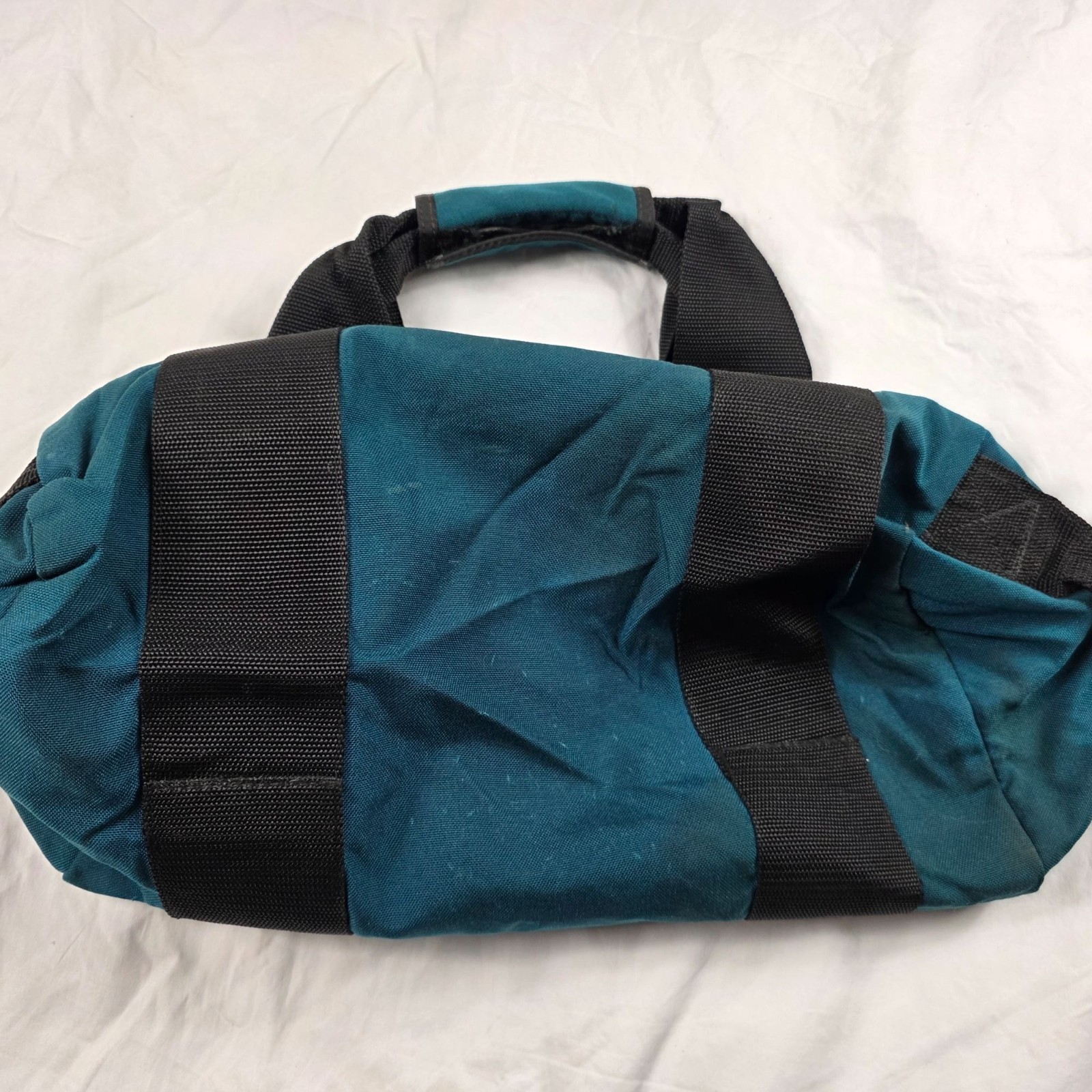 Vintage Eddie Bauer Small Blue Black Nylon Duffel Bag Outdoor Gear Made In USA