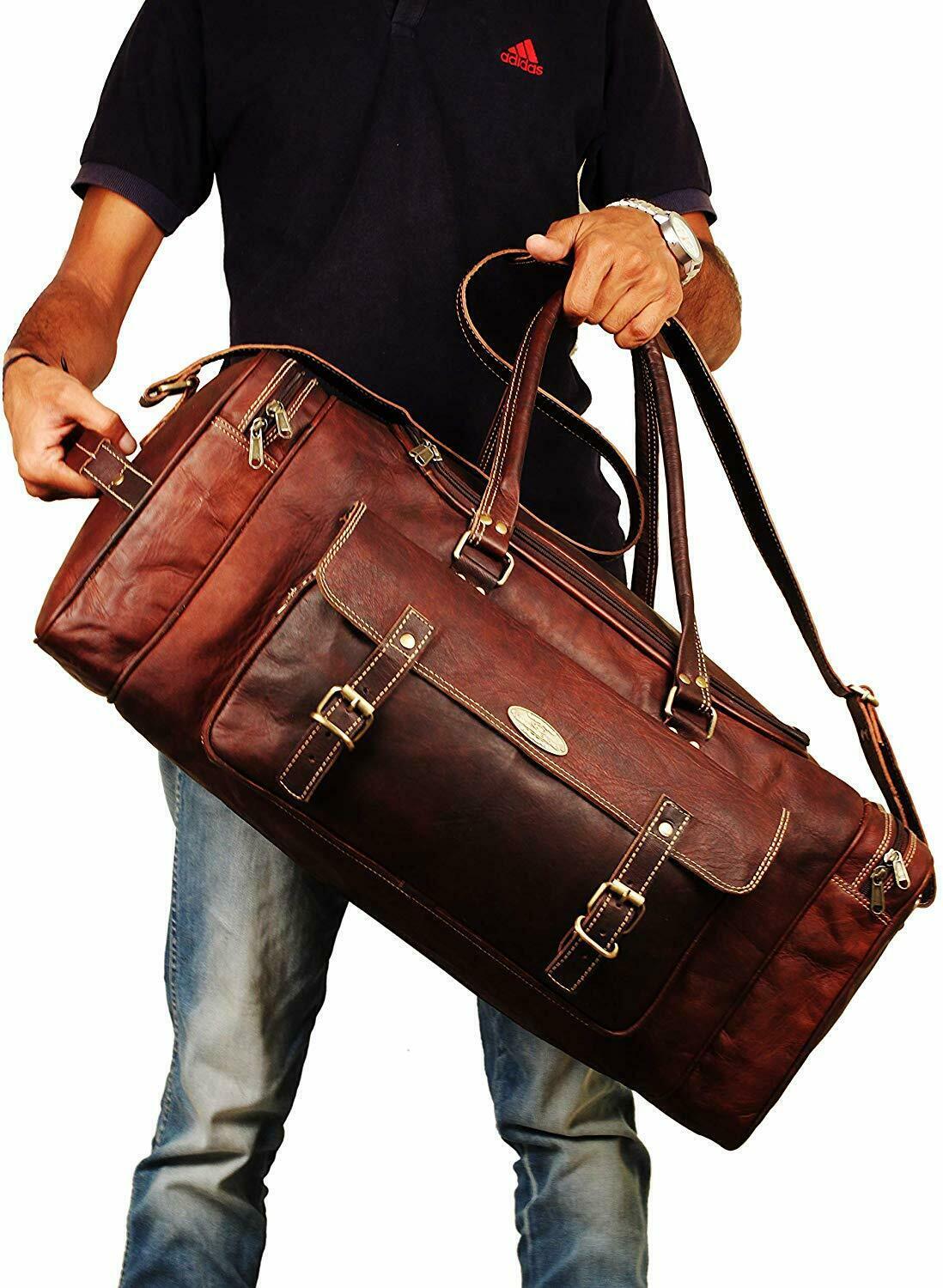 Handmade Genuine Leather Luggage Weekender Overnight Bag Travel Duffel Unisex