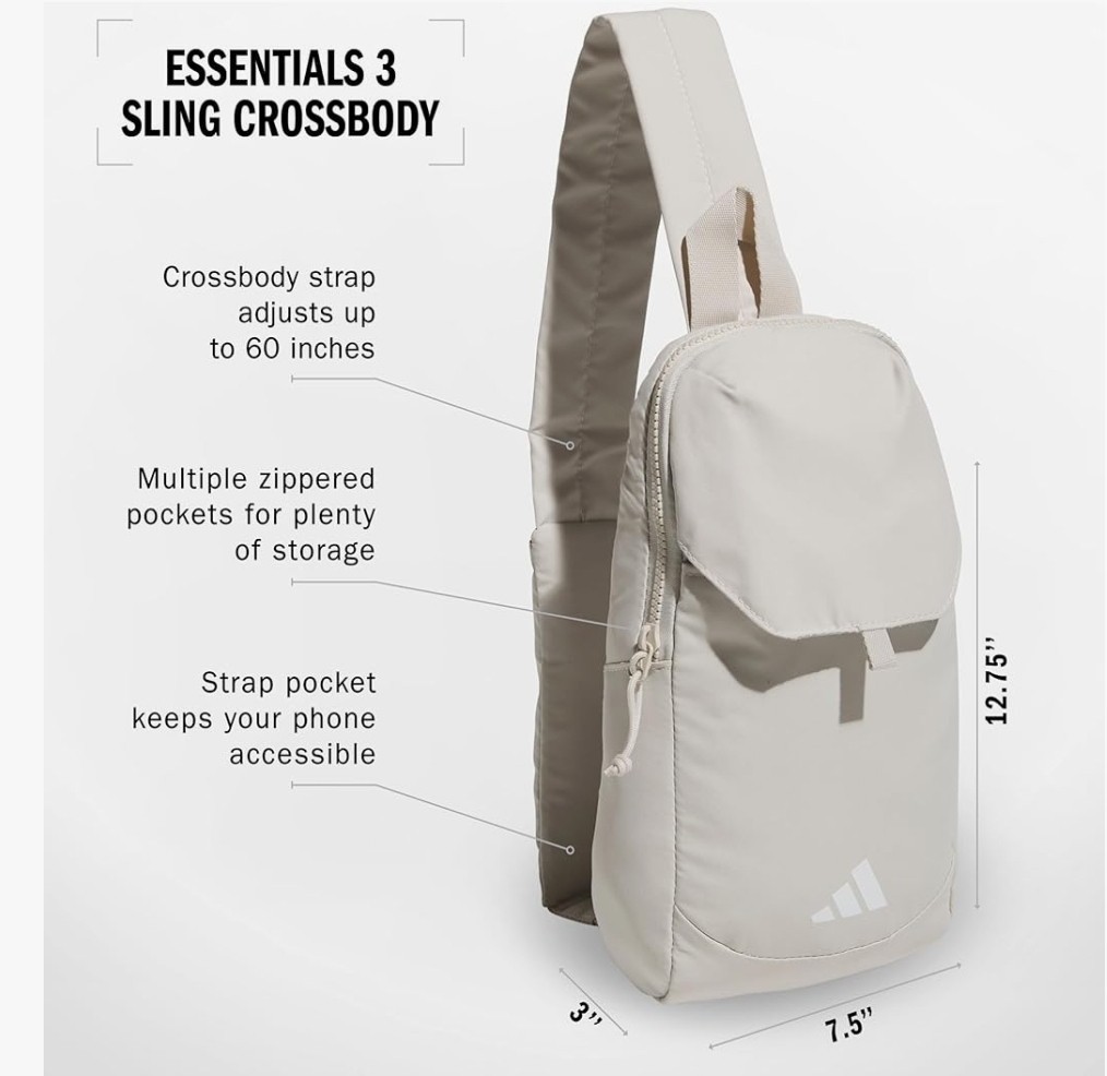 Adidas Essentials Sling Crossbody Bag Beige New With Phone Strap Pocket. Unisex