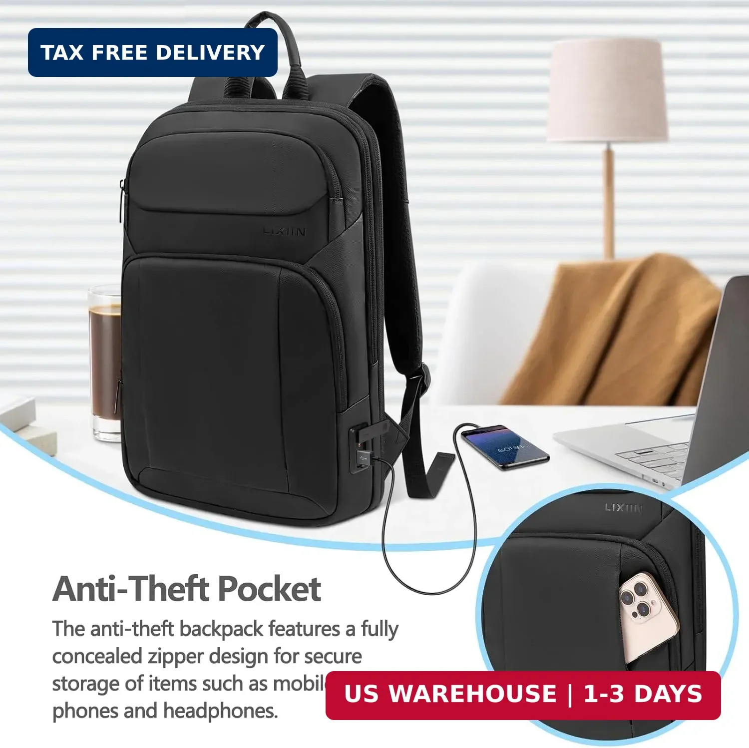 Backpack for Men Slim & Expandable Travel Laptop Backpack with USB Charging Port