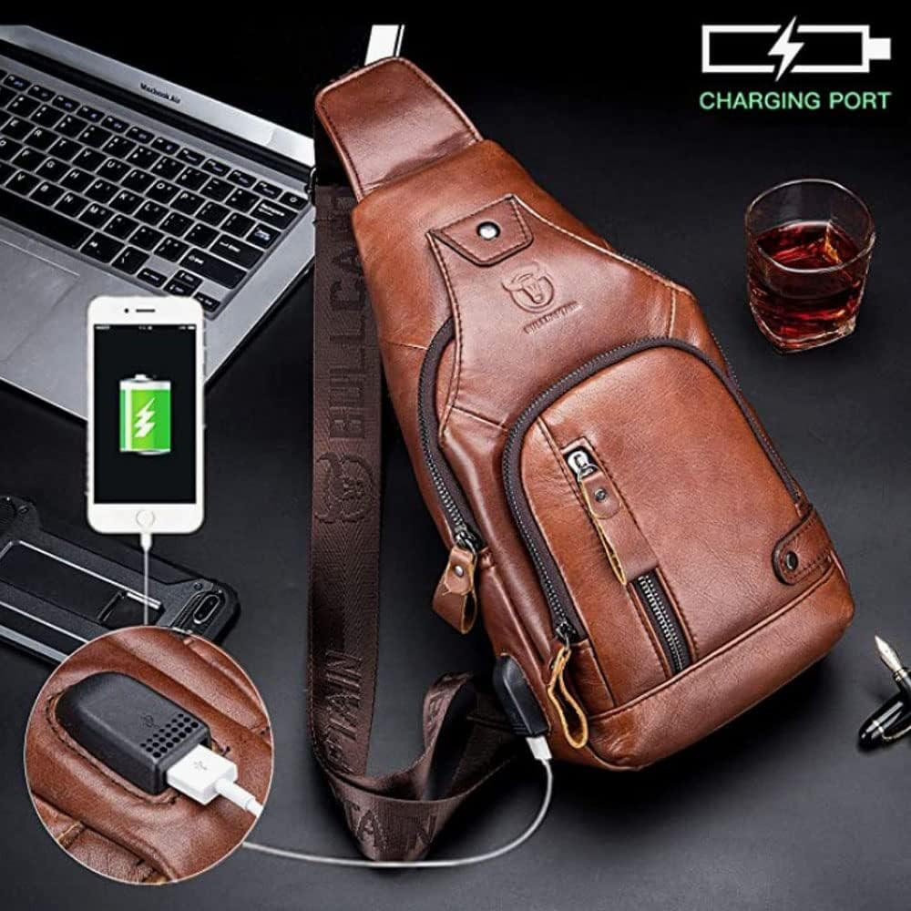 Vintage Leather Sling Bag Backpack for Men Crossbody Shoulder Chest Day Pack Bac