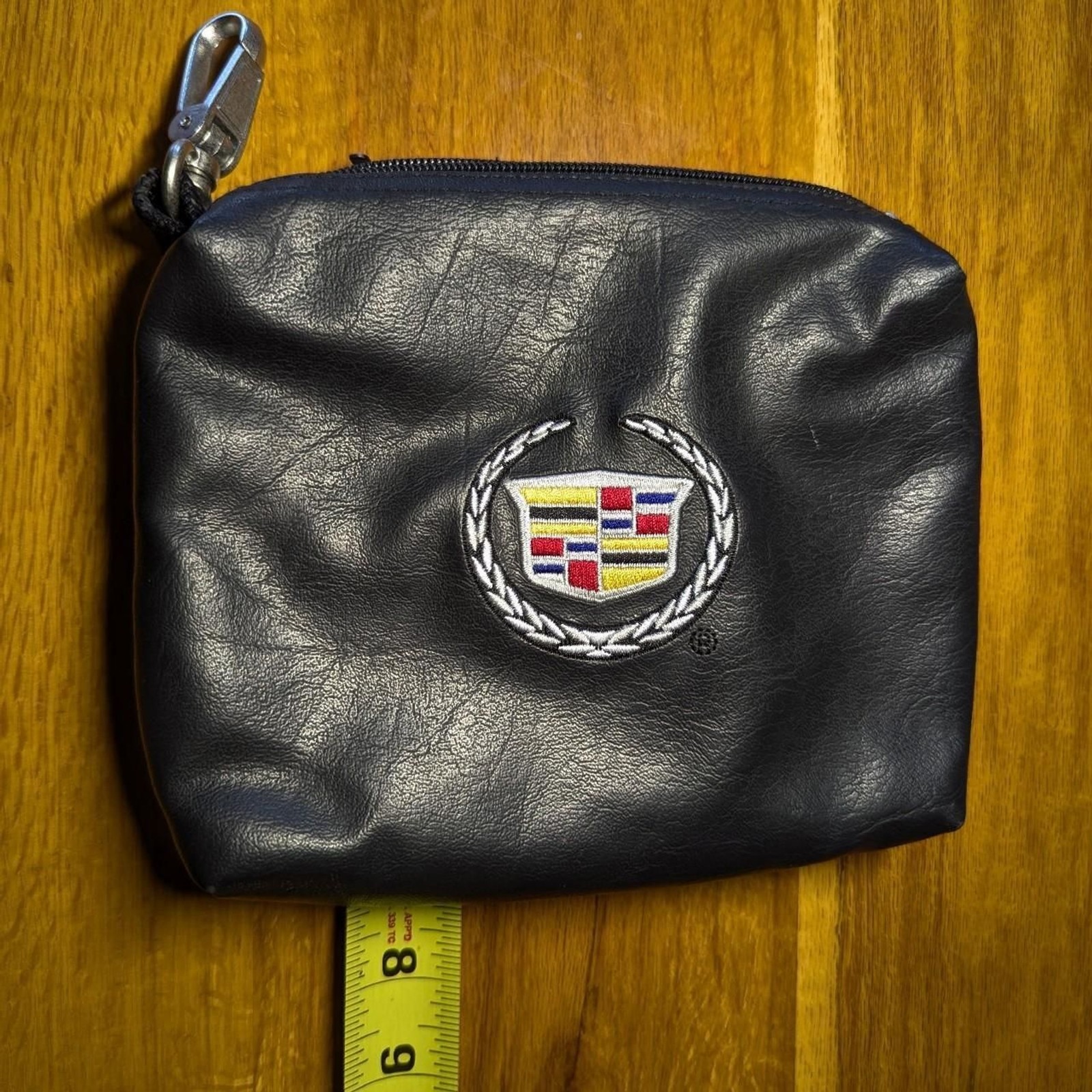 Black leather Cadillac logo Embroidery zipper pouch Fur Lined Golf Pouch Bag
