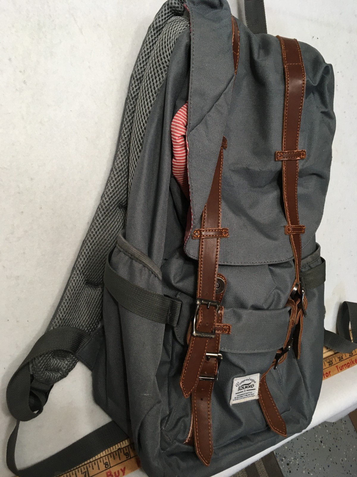 Kaukko Back Pack Vintage And Vogue Red Striped Lining Very Nice Large Size