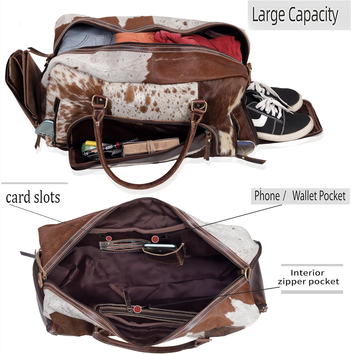 Genuine Leather Weekender Duffel Bag for Men & Women, 22 Inch