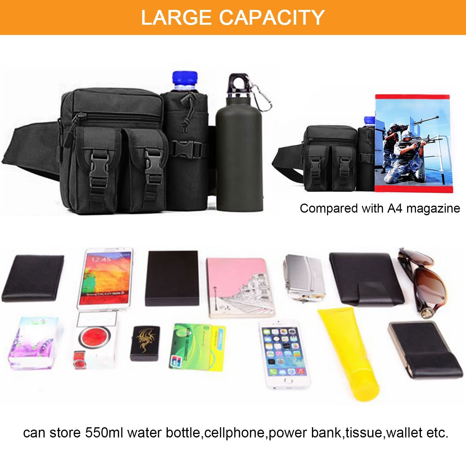 Outdoor Tactical Waist Fanny Pack Pouch Camping Hiking with Water Bottle Bag
