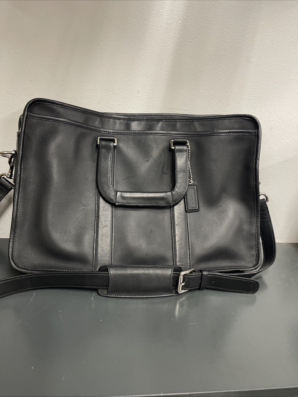 Coach Metropolitan Slim Leather Briefcase Black Crossbody Bag