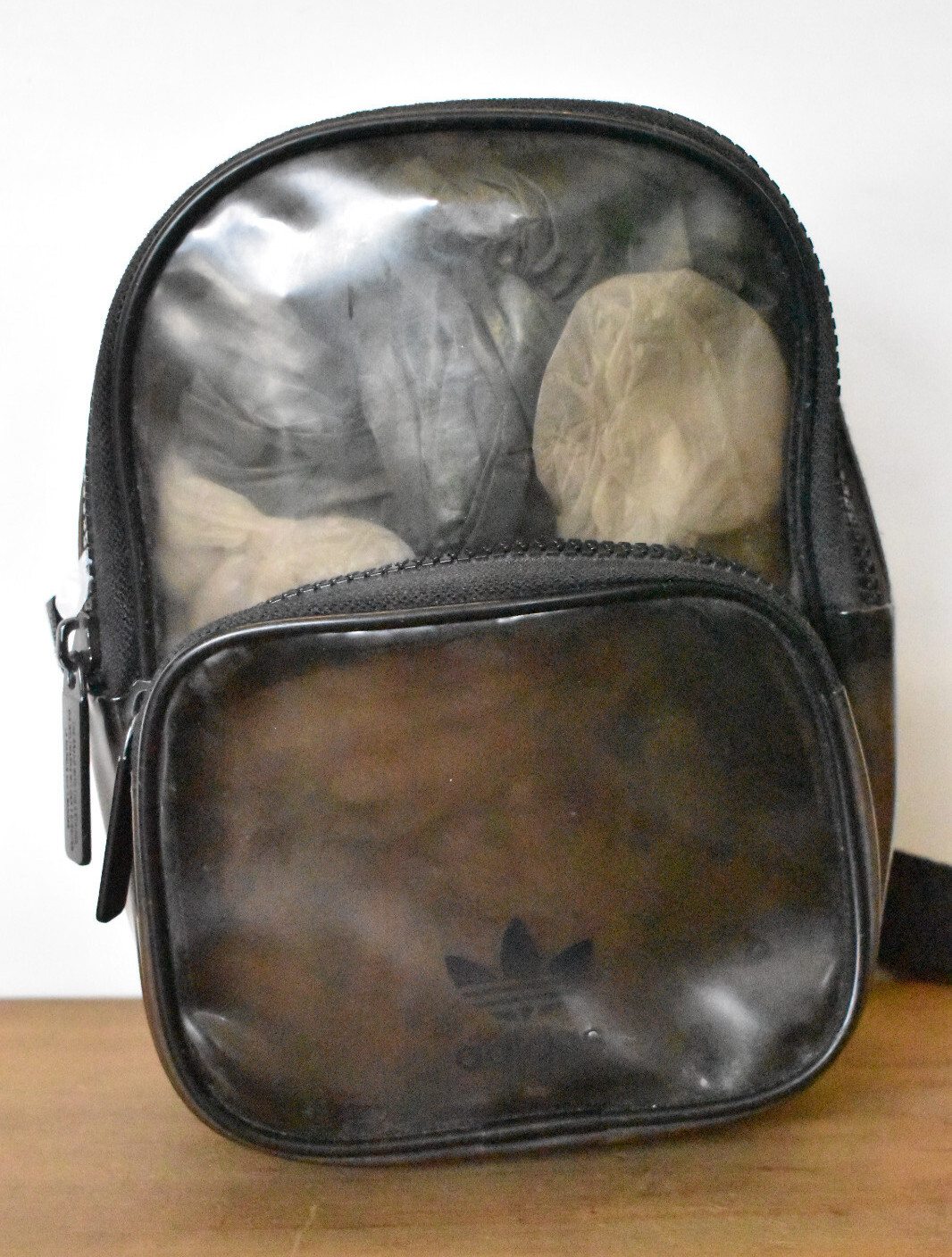 Adidas Clear Smoke Black Transparent Mini Backpack 8 1/2” X 7”