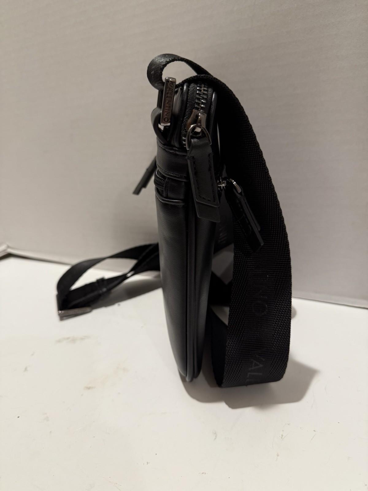 Valentino Mario Horizon Logo Mini Crossbody Shoulder Bag Black Zip Closure