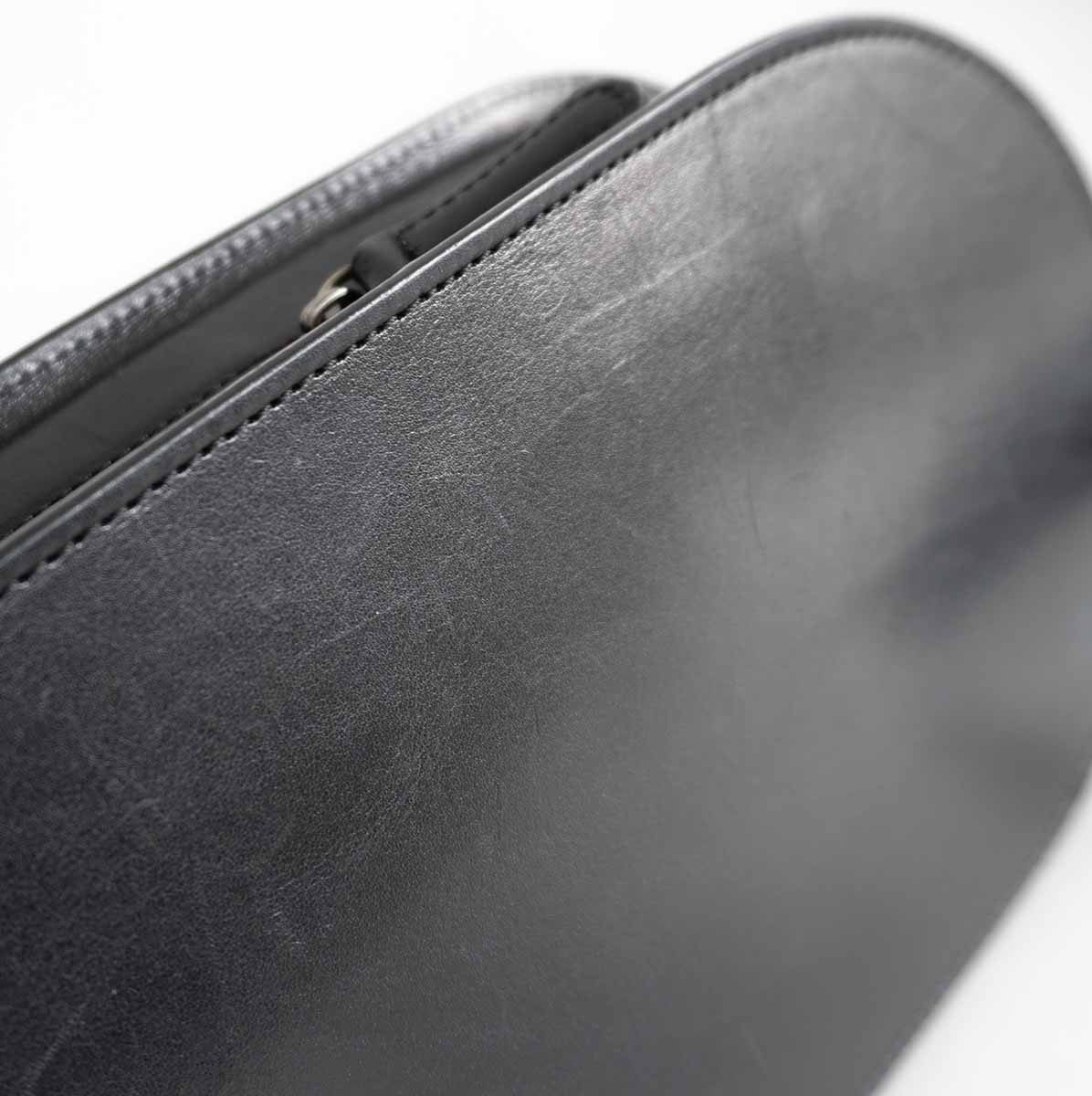 Tsuchiya Leather Oval Shoulder Bag Black Used Japan