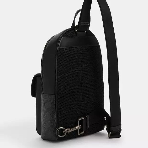 NWT Coach Turnlock Sling Pack In Signature Canvas CAJ92 Gunmetal/Charcoal/Black