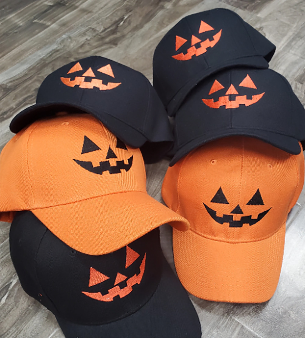 Kid size Halloween Pumpkin face embroidered baseball cap, Youth Halloween hat