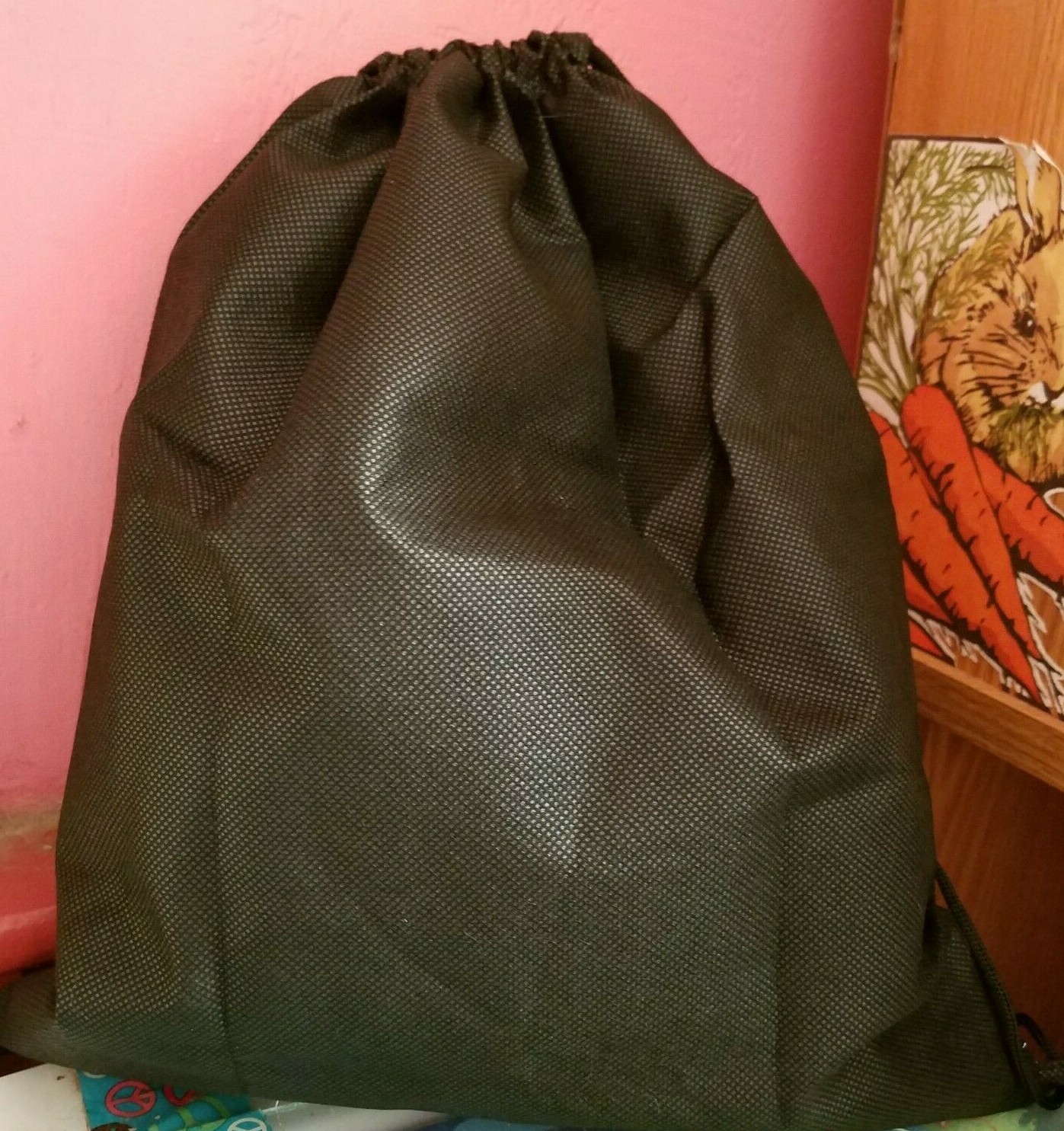 Drawstring Backpack Bag Waterproof Sport School Gym Black Happy Halloween