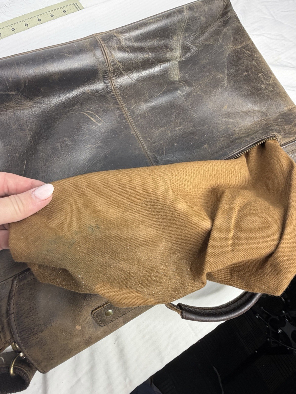 Komalc Full Grain Brown Distressed Leather Messenger Bag Computer Organizer