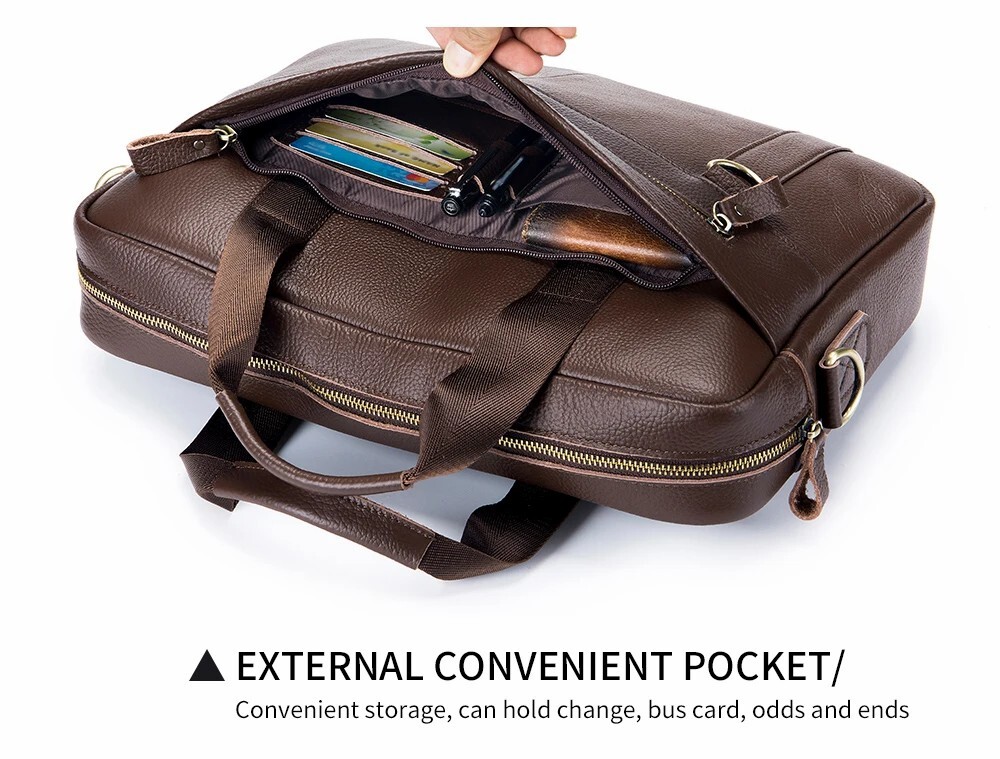Men’s genuine leather 14 inch notebook bag, men’s office and business handbag