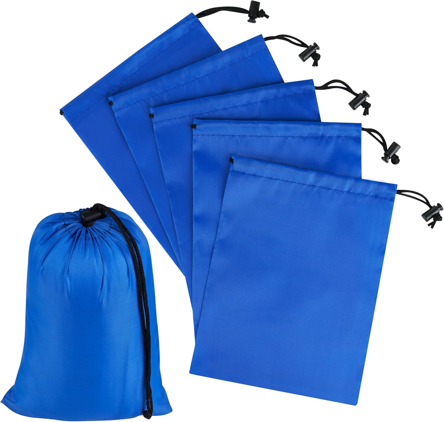 Drawstring Bag with Toggle – Nylon Cinch and Ditty Pouch Six-Pack (Blue, 6 x 8 I