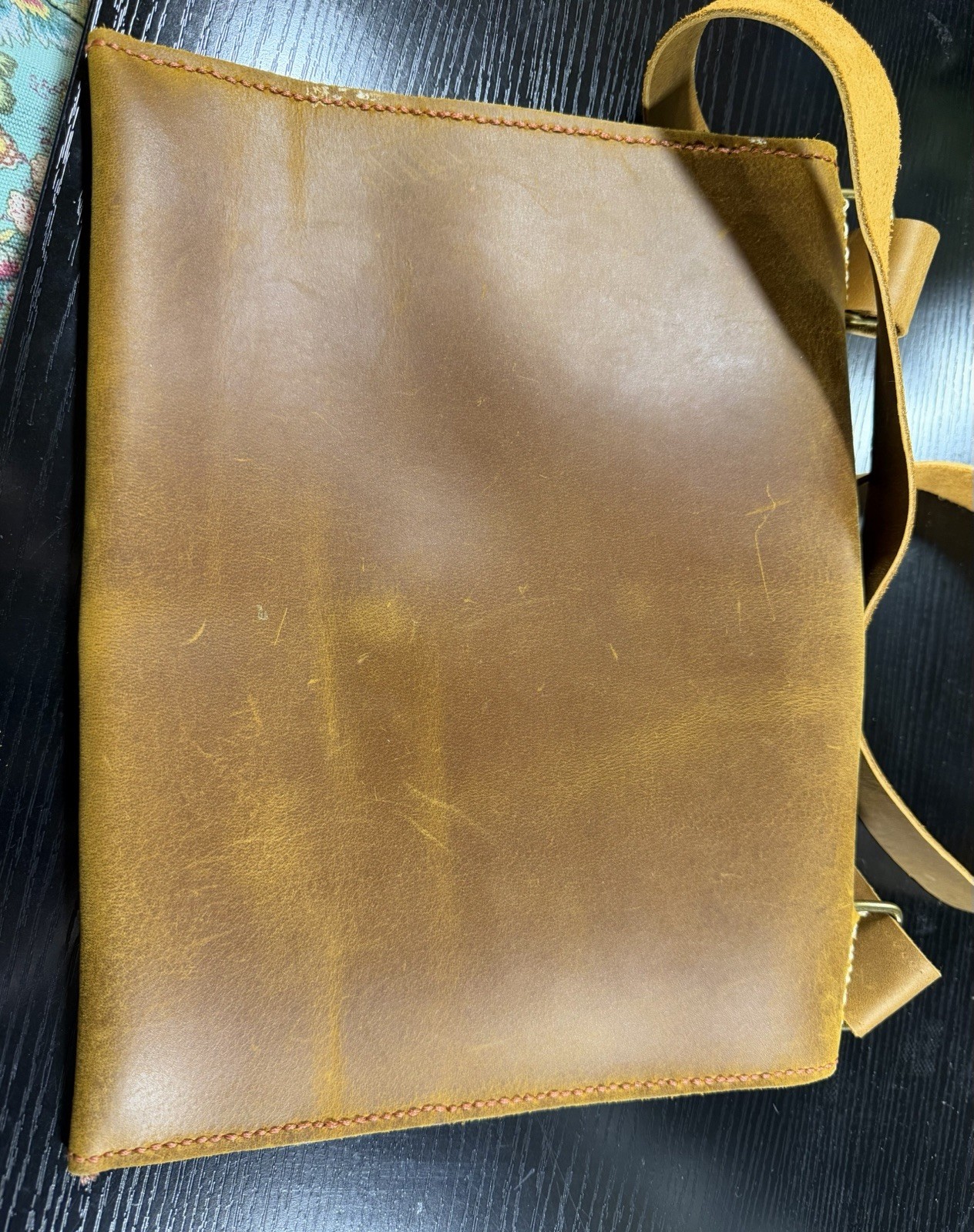 Handmade Leather Crossbody Messenger Bag Hand Painted Sunflower Rustic Boho