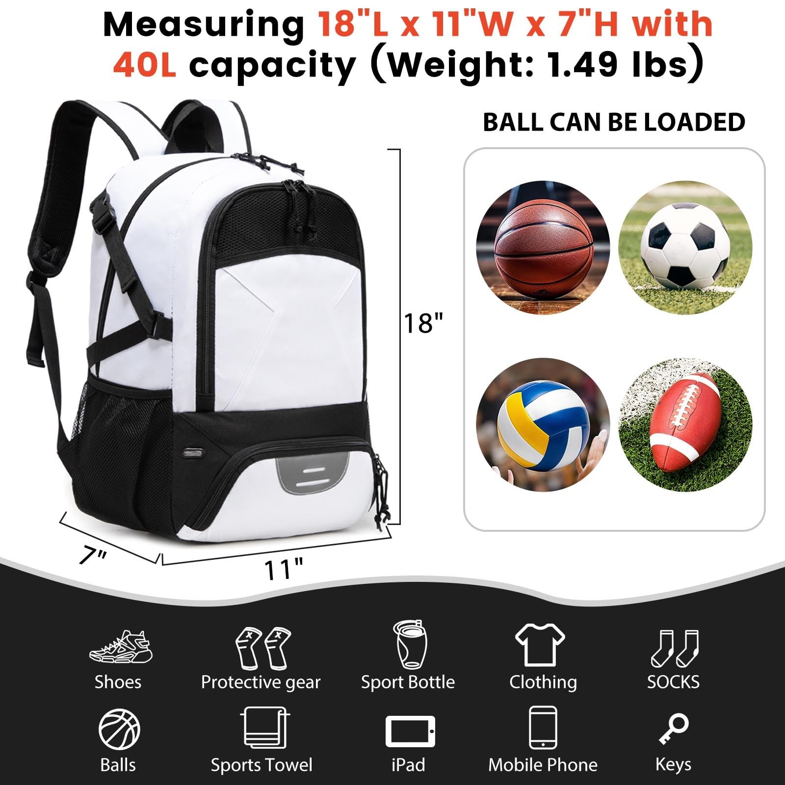 RTRYALN Basketball Backpack – Large Sports Equipment Bag with Ball Holder & S…