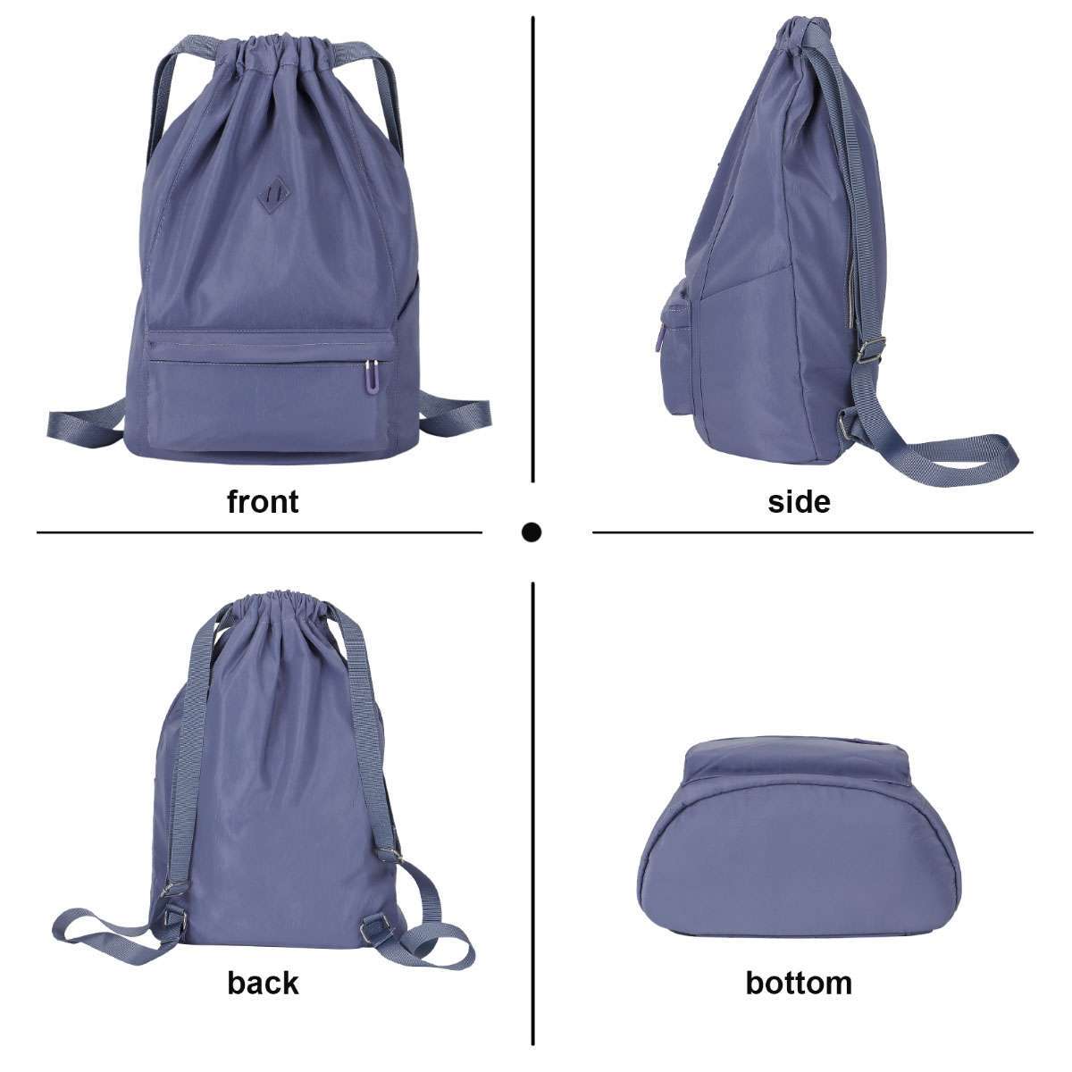 Drawstring Backpack Zipper Side Pocket Sport Gym Waterproof Cinch Sack Pack Bag