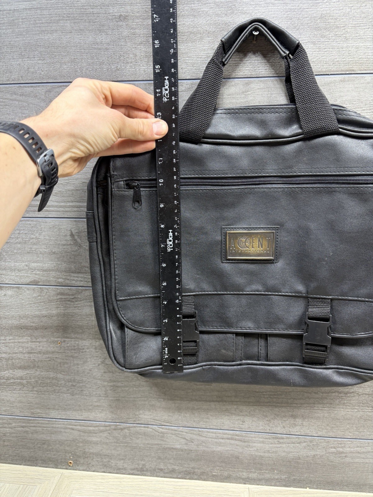 Accent International Black Leather Messenger Laptop Back Carry On Black