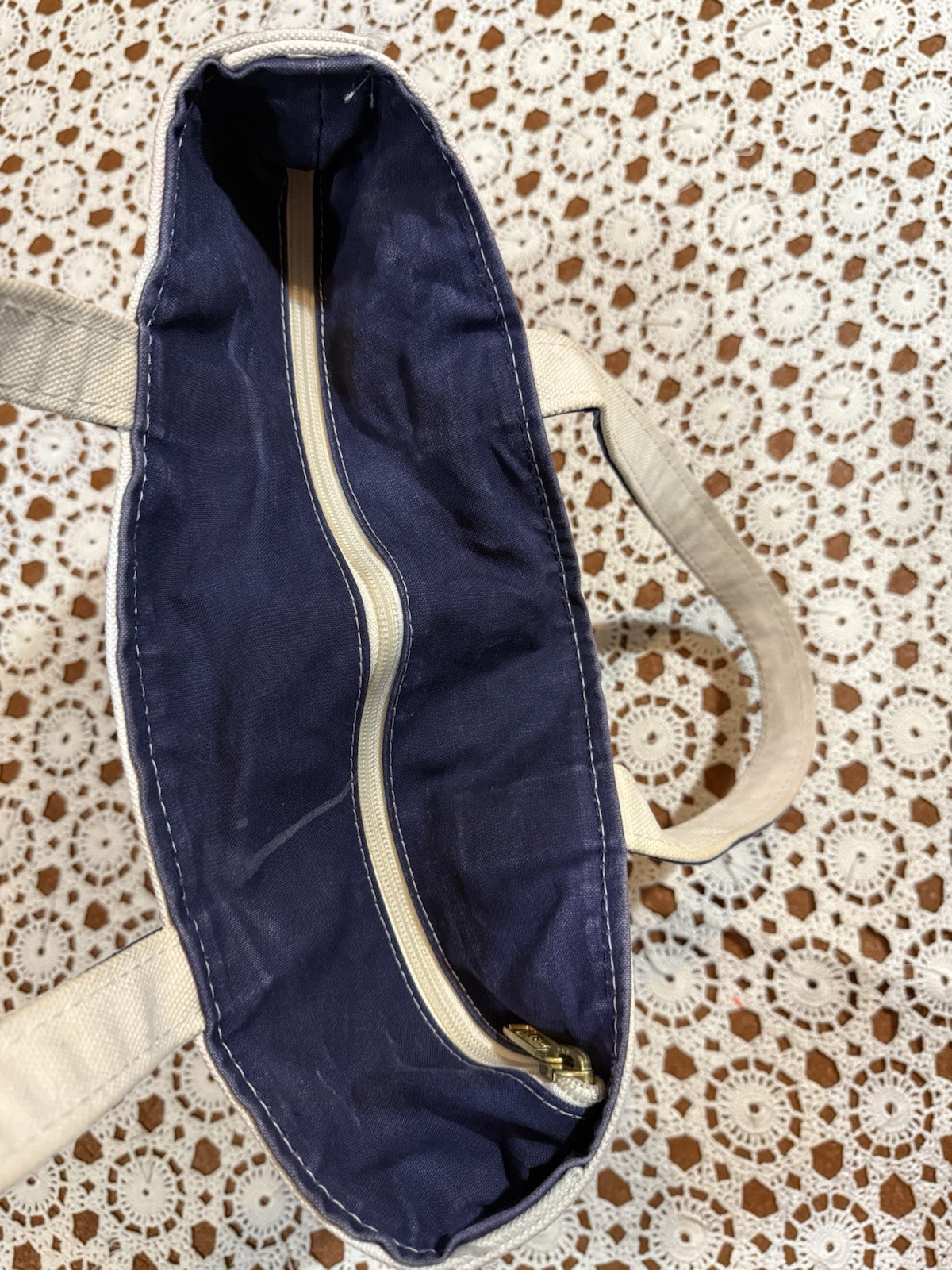 VTG 80s LL Bean Boat & Tote Bag USA Canvas Blue Pink Embroidered Gem Distressed