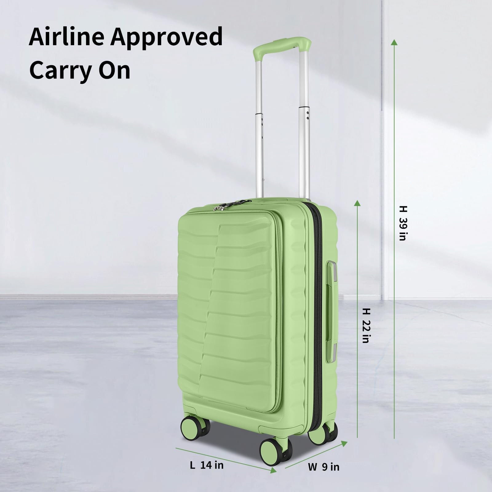 22×14×9 Airline Approved Carry On Luggage with Front Open 20 inch Avocado Green