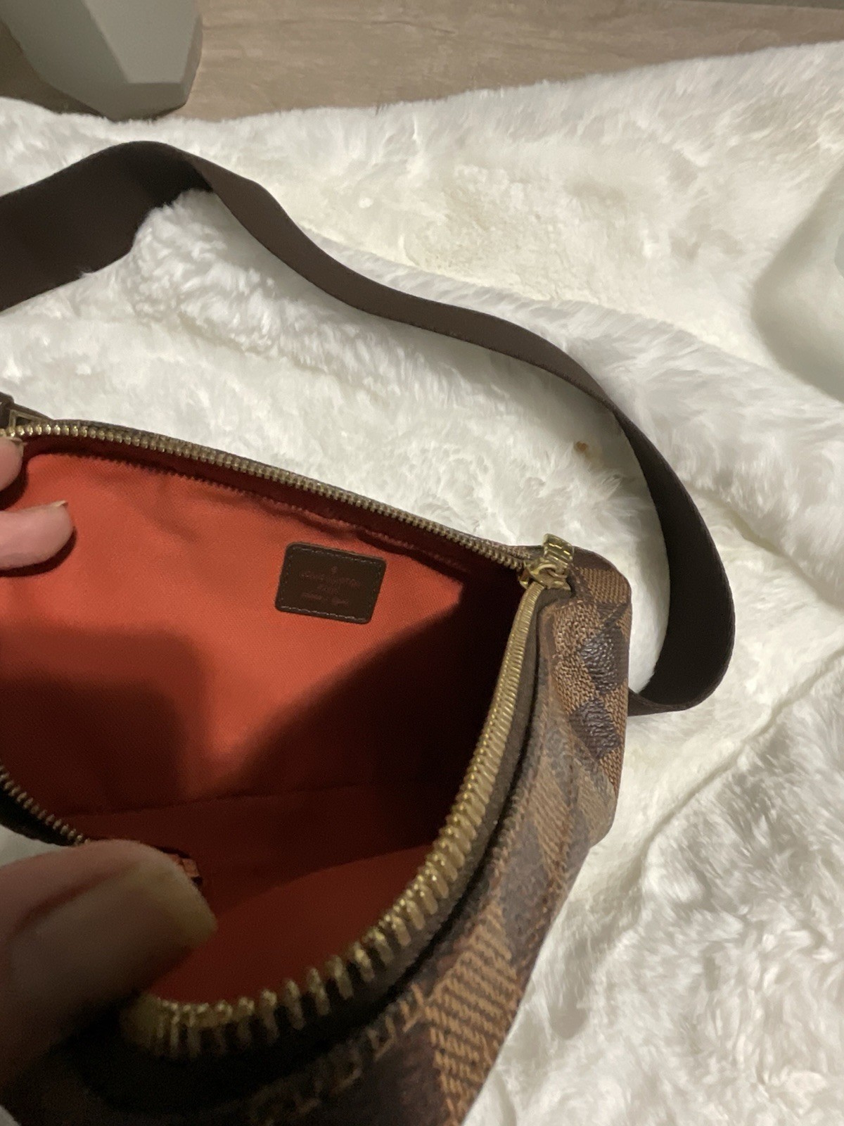 Louis Vuitton Damier Checkered Brown Crossbody Bag Zip Closure Adjustable Strap