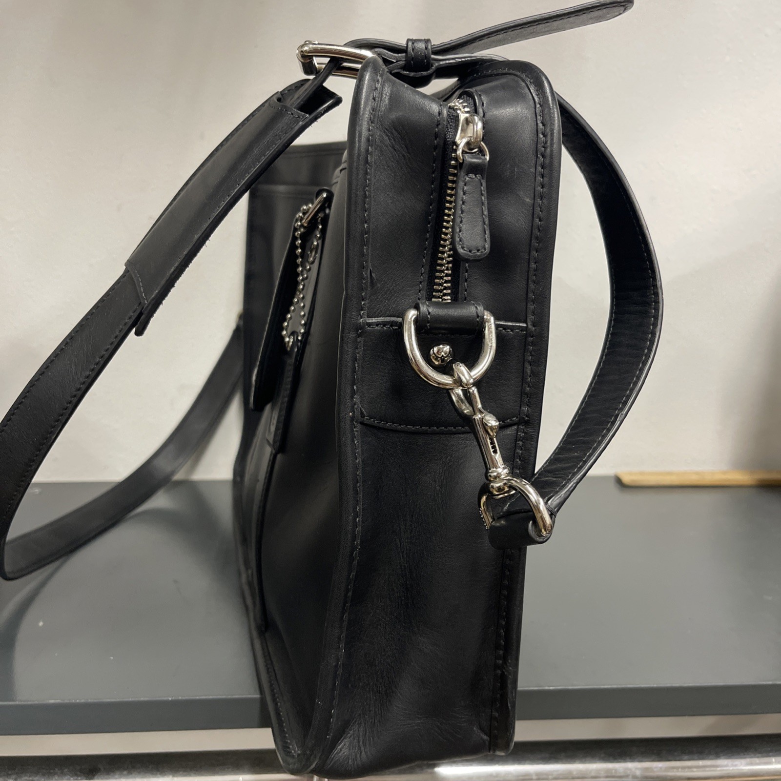 Coach Metropolitan Slim Leather Briefcase Black Crossbody Bag