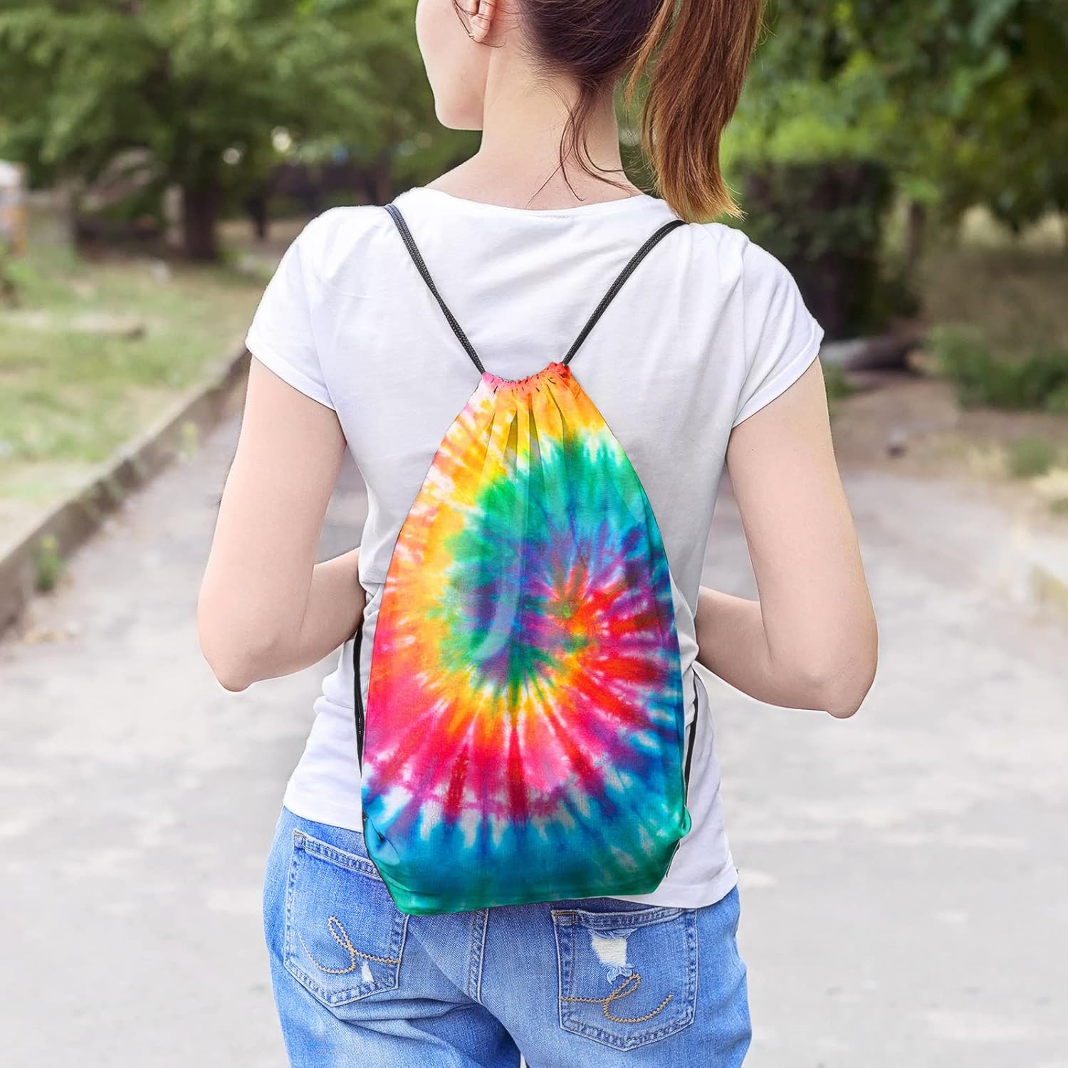 Tie Dye Cotton Drawstring Bags Sublimation Blank Backpack White Canvas Drawstrin