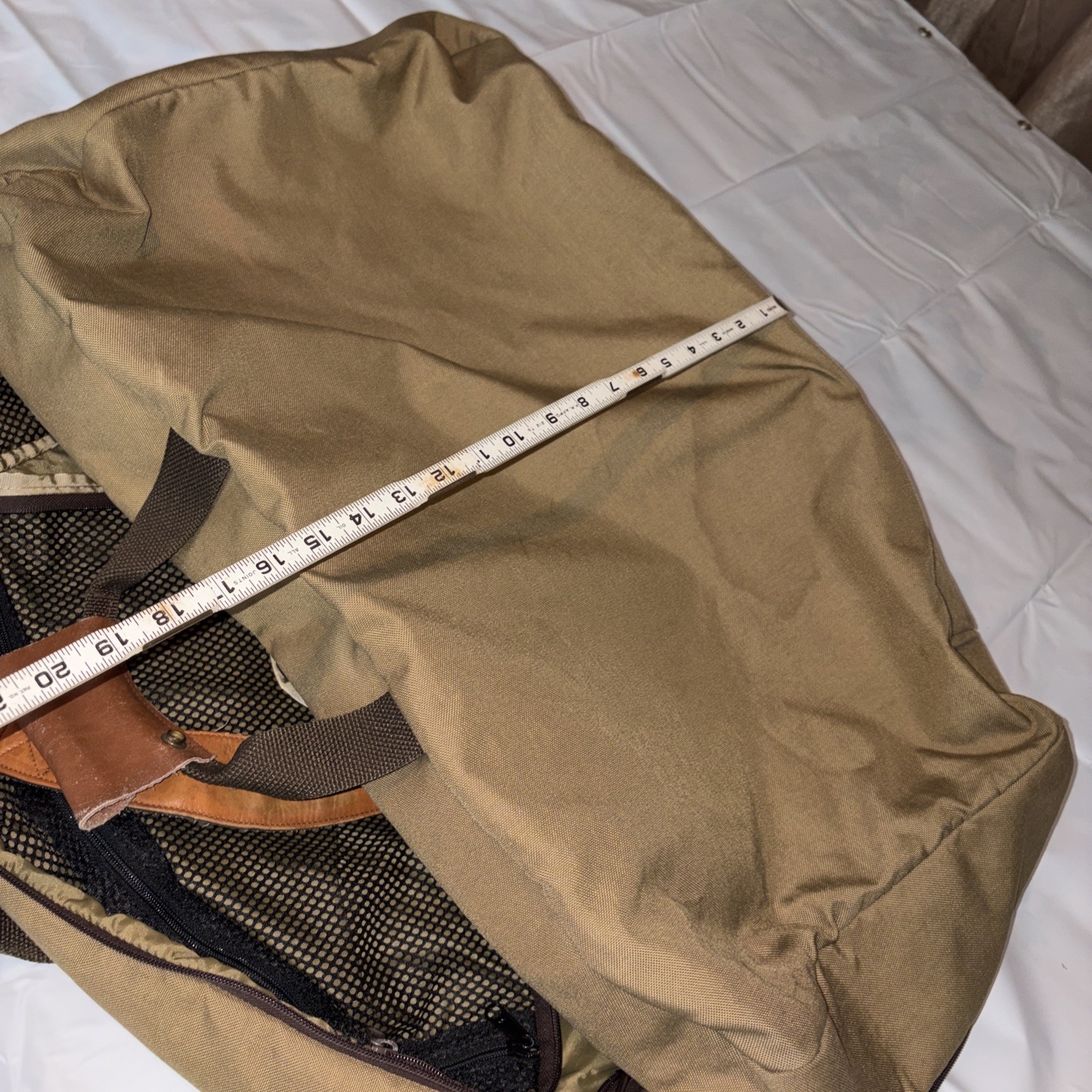 Vintage LL Bean Field Nylon Canvas Duffel Khaki 3 Compartments Bag Shoulder USED