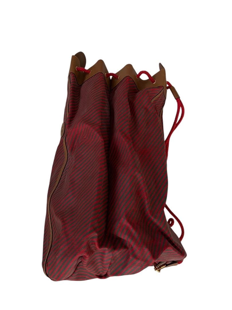 GUCCI Men’s Red Brown Striped Drawstring Shoulder Bag 30x55x24 cm Auth
