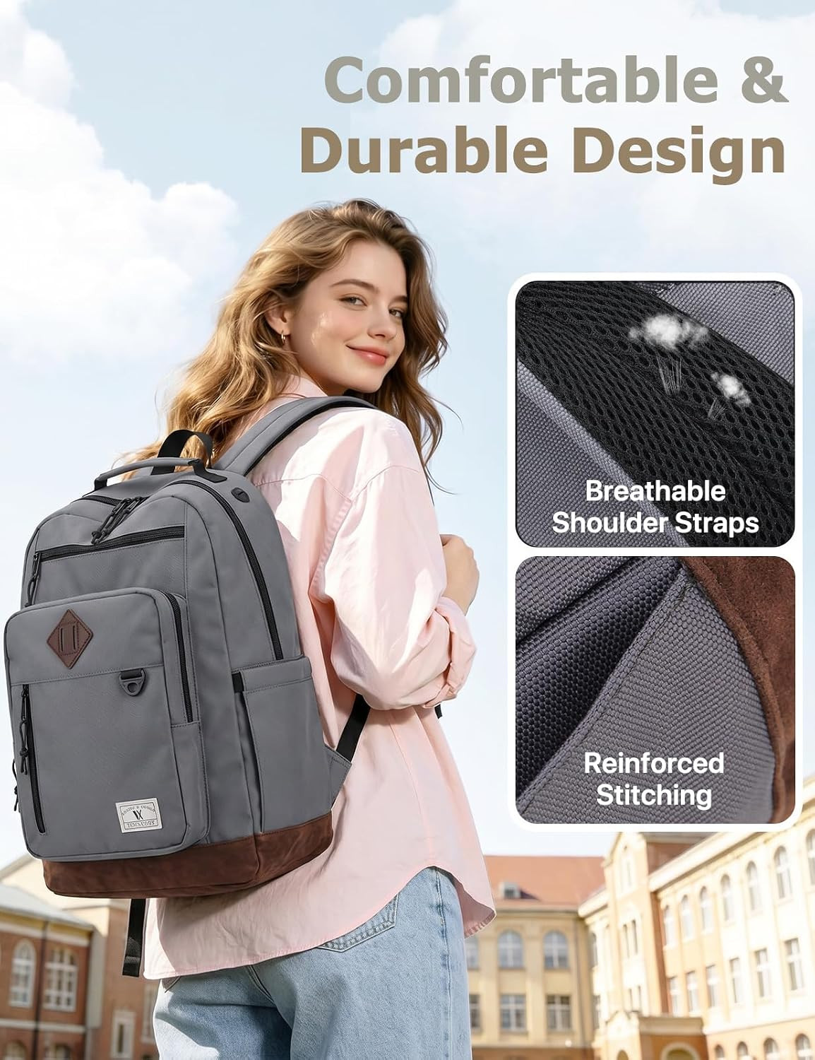 Backpack for Men Women,Lightweight 15.6In Bookbag with Mulitiple Pockets,Water R