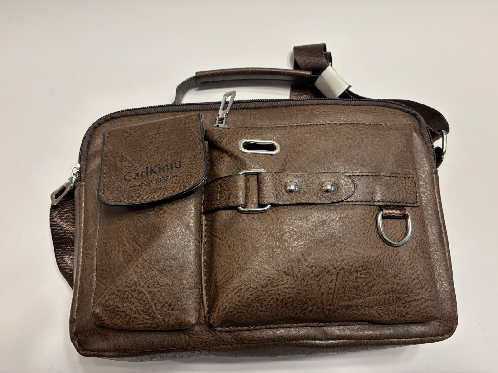 CarlKimu Men’s Brown Faux Leather Messenger Bag Crossbody Travel Bag NWOT⁠