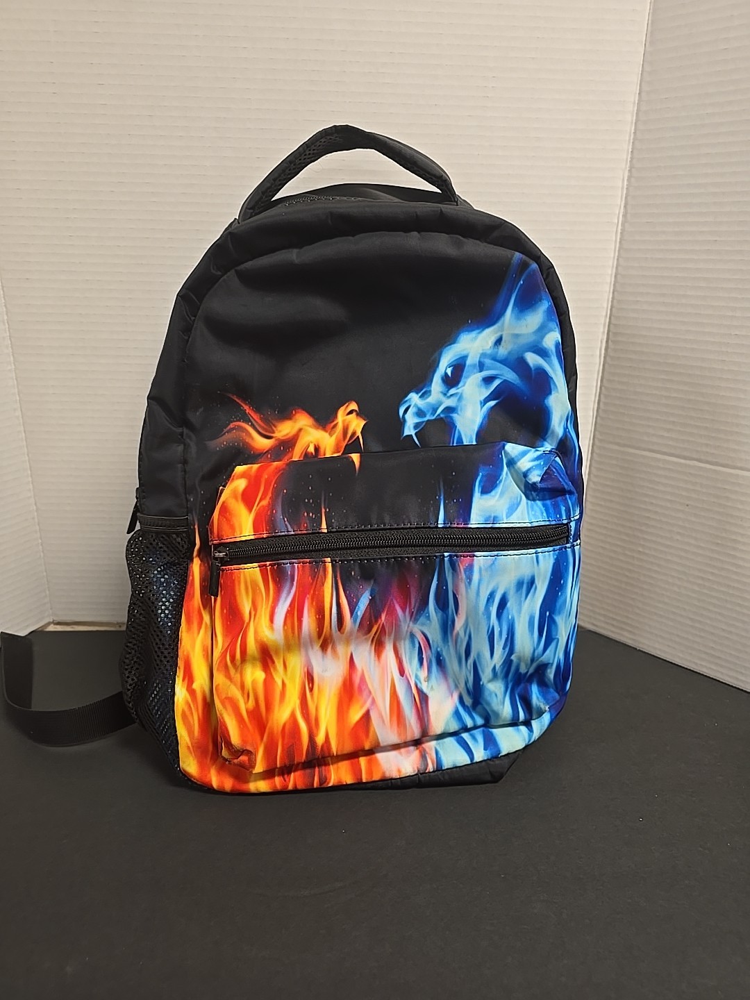 Fire Ice Dragon Backpack School Bag Large Flame Graphic 19in Kids Bookbag Travel