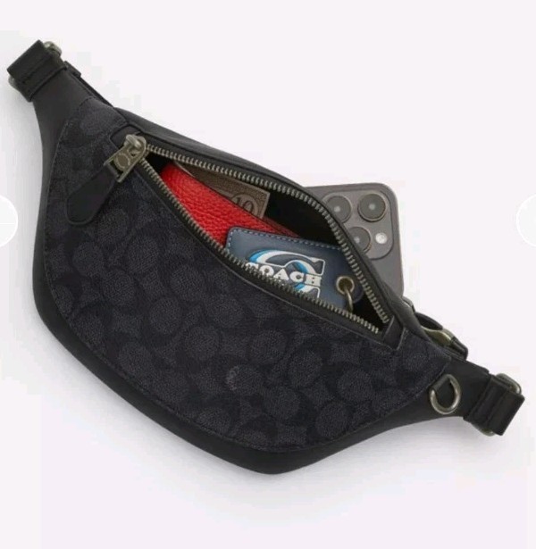 NWT $328 Coach Warren Mini Signature Canvas Leather Black Fanny Belt Bag