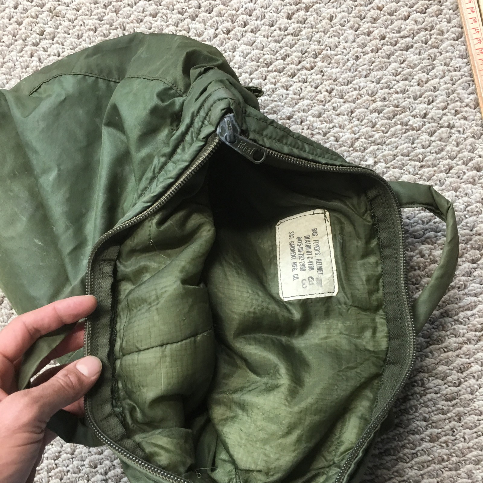 Vintage USGI Tote Bag Mens Extra Large Green Flyers Helmet Army Olive Green 80s