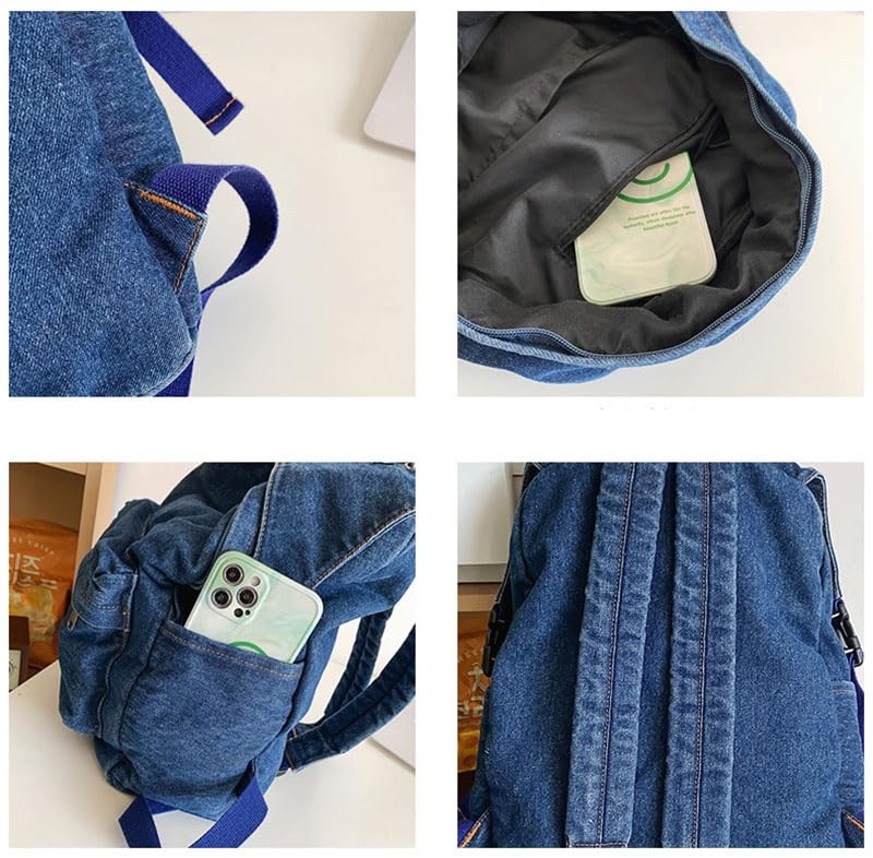 Classic Retro Denim Backpack Y2K Aesthetic Shoulder Bag Lightweight Black