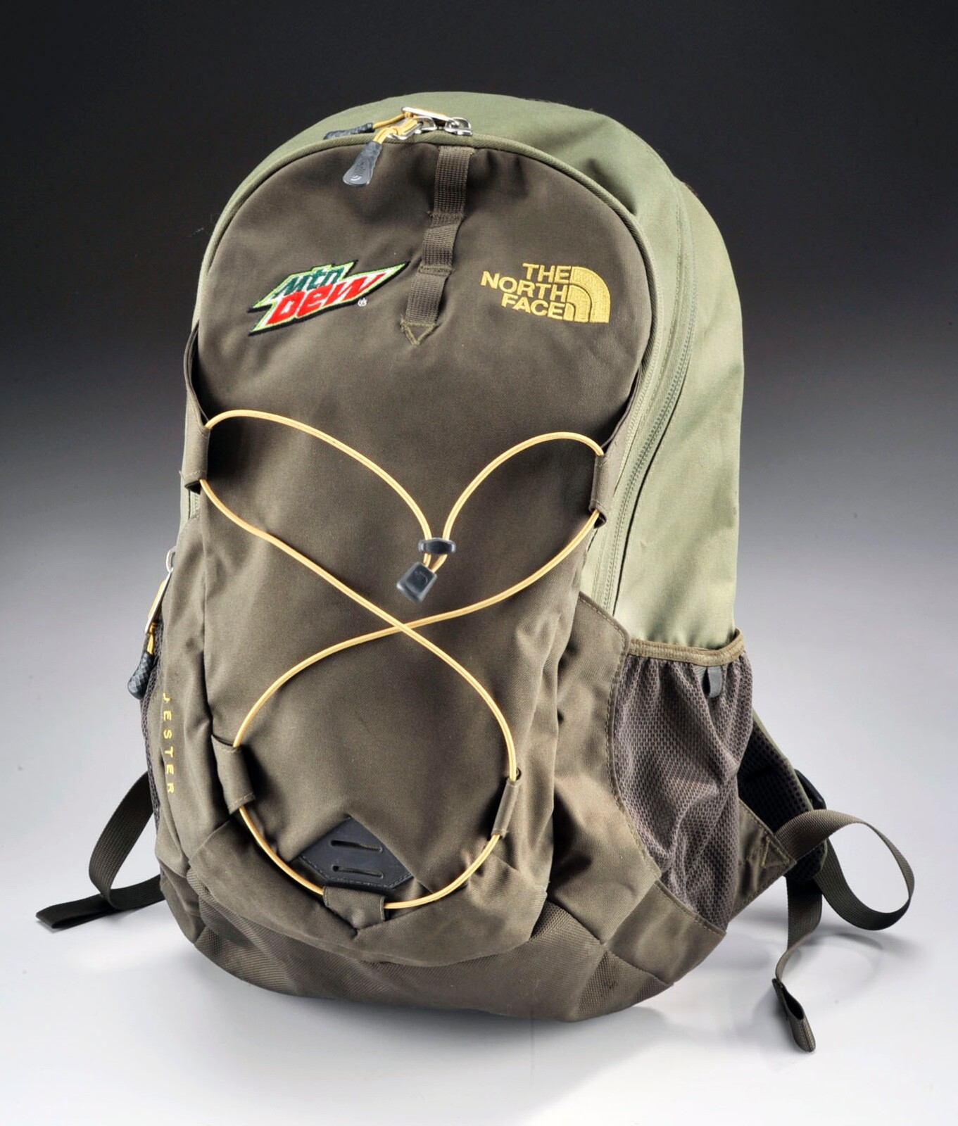 RARE Mountain Dew (Jester)North Face Flap Backpack Embroidered Nylon Large Green