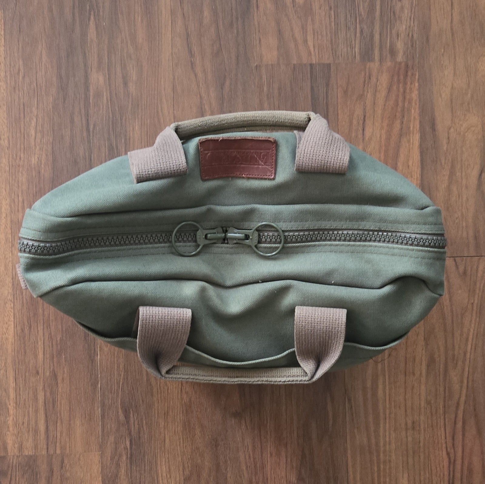 Lands’ End Vintage Green Solid Zip Briefcase Canvas Bag Handles Pockets USA