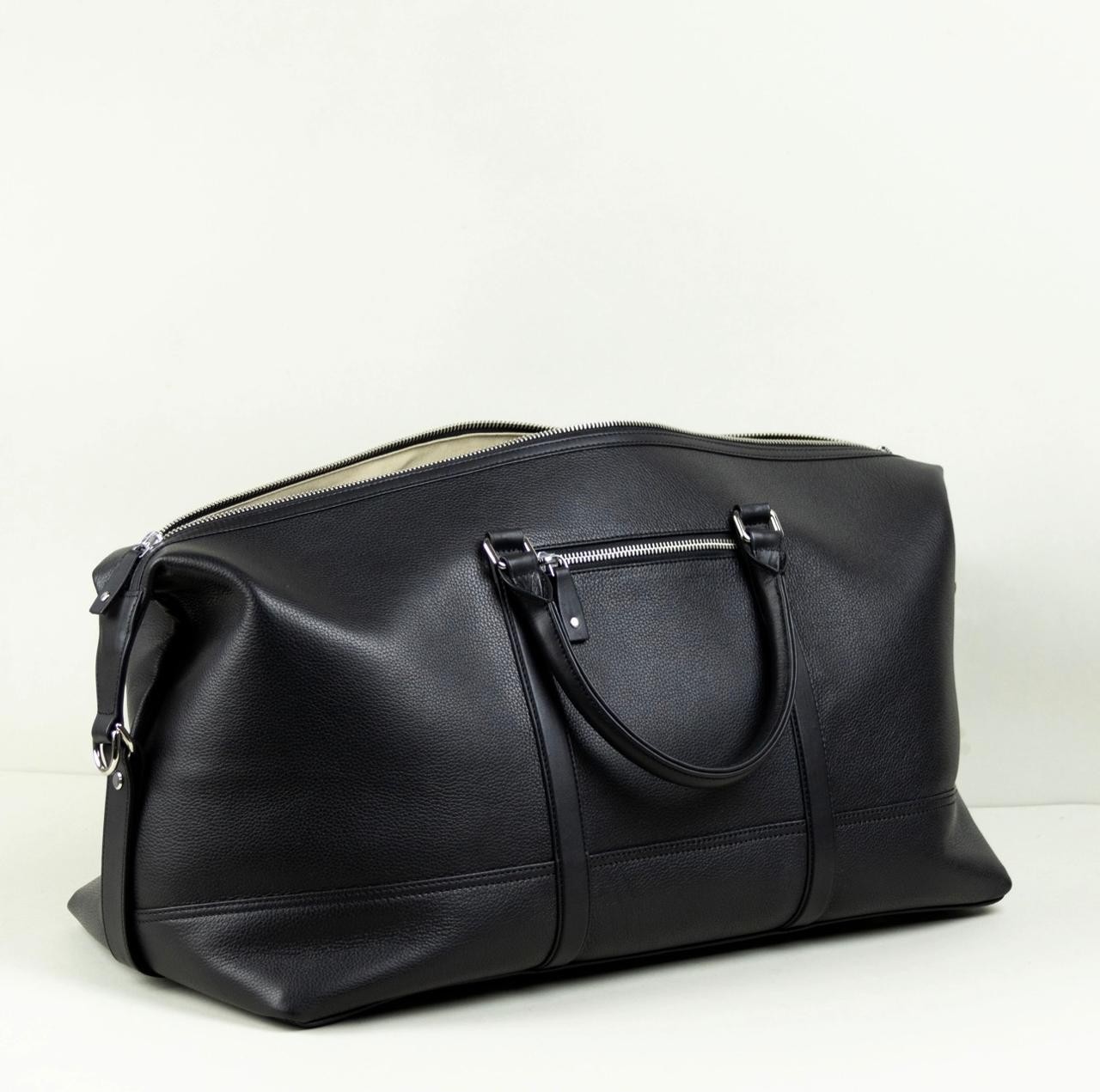 Luxury Black Leather Duffle Bag Large Weekender Travel Gym Carry On Luggage