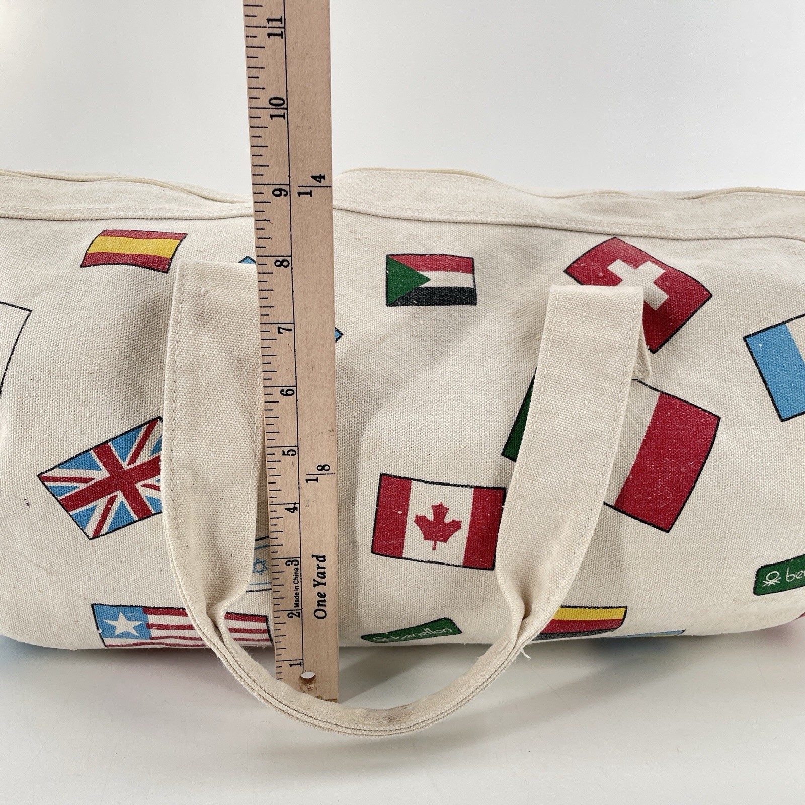 Rare Vintage 80s Benetton Olympic Global Country Flag Print Small Duffle Bag