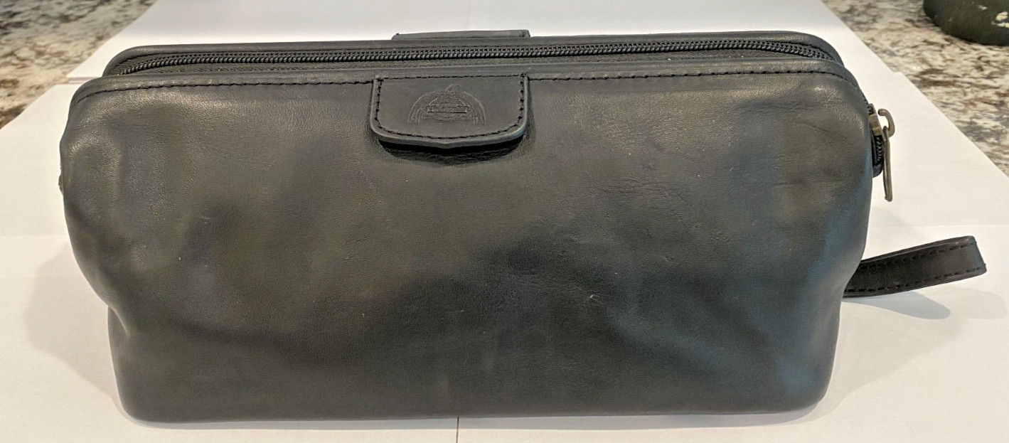Vintage Dopp Kit Black Satin Cowhide Leather Travel Toiletry Bag – New