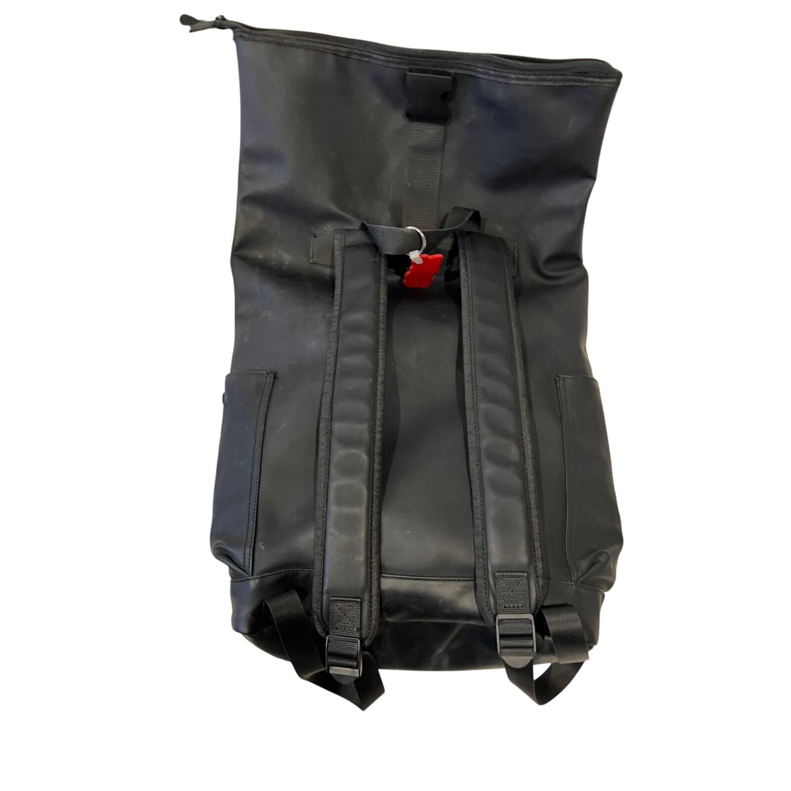 Top Loading Drawstring Faux Leather Black Backpack
