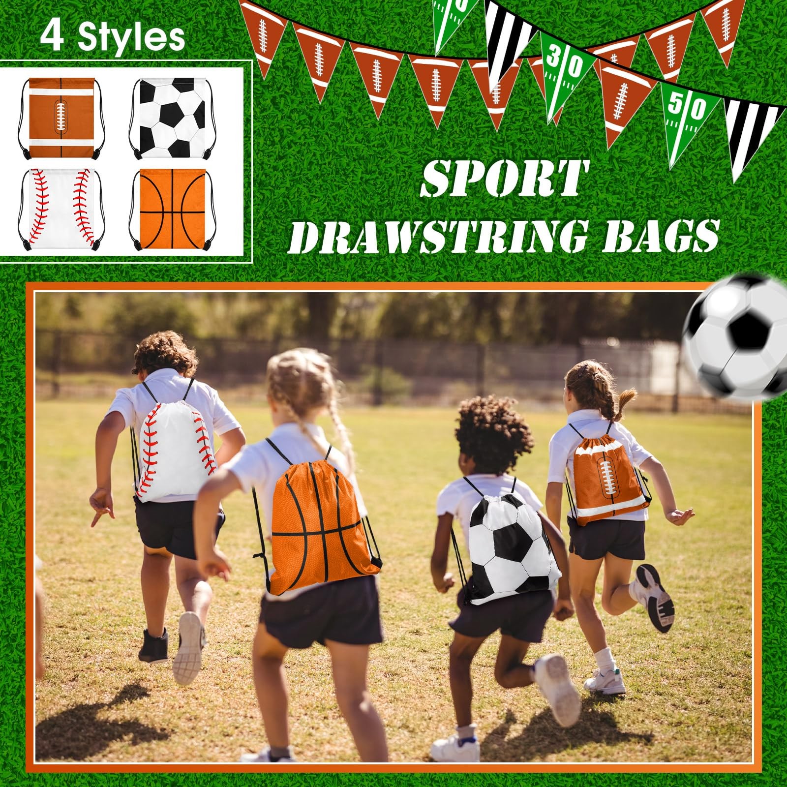 36 Pcs Sports Drawstring Bags Set Bulk 12×10 in Goodie Gift Bags for Events