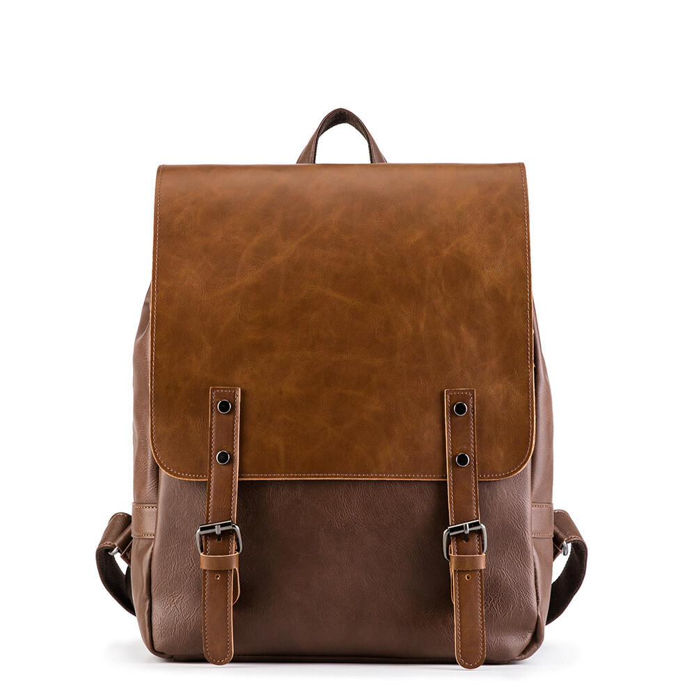 Men Large Capacity Leisure Travel Backpack Student Backpack Leather Backpack