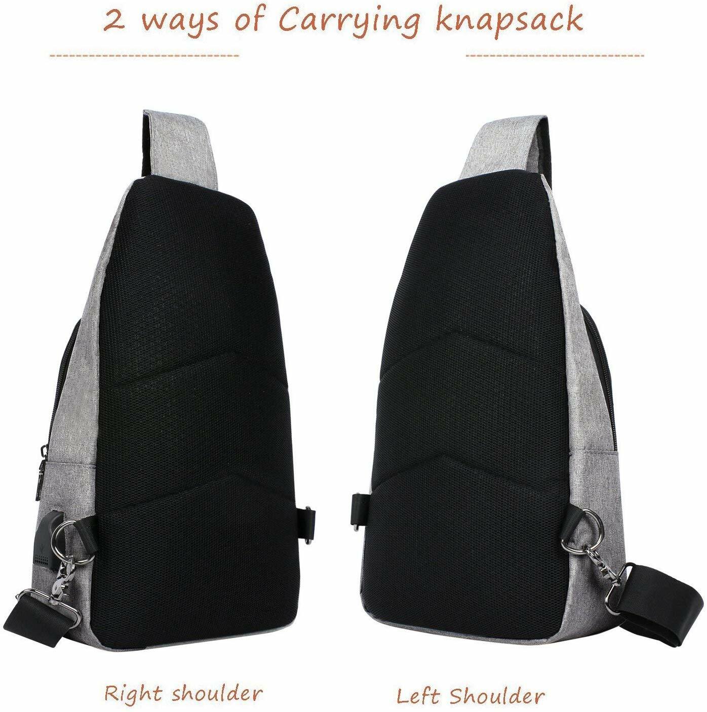 Mens Shoulder Bag Rope Sling Bag Hiking Daypack USB Charging Crossbody Handbag